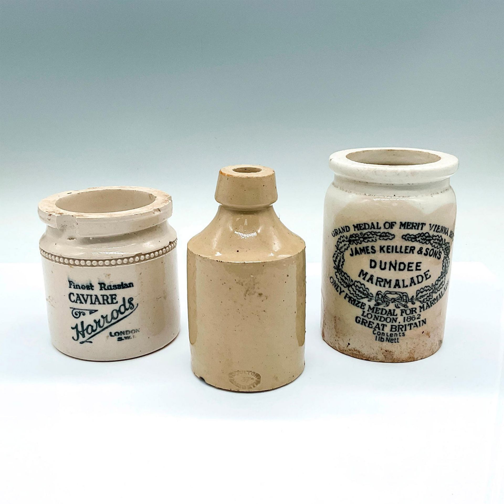 3pc Antique English Stoneware Bottle and Jars