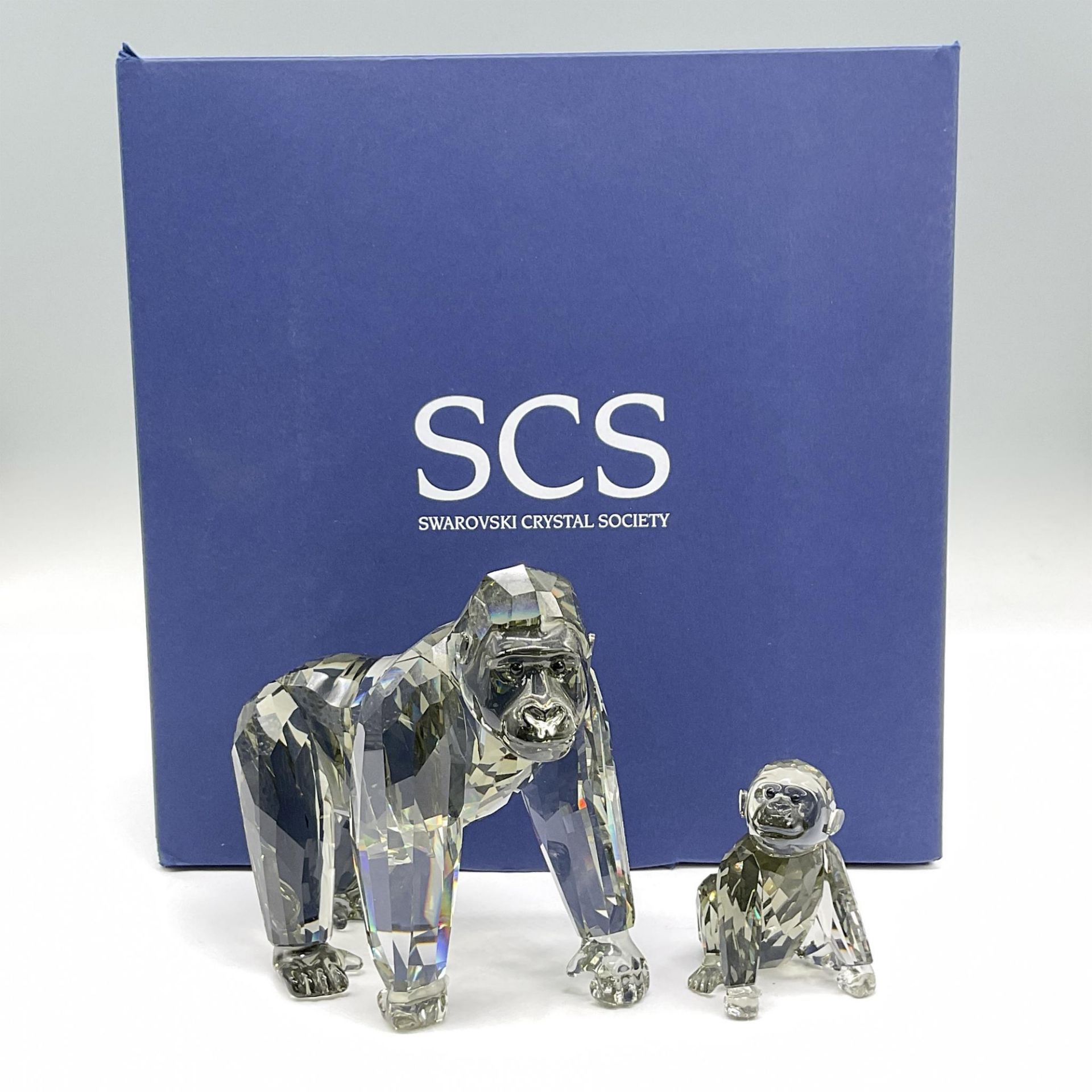 Swarovski Crystal Figurines, Mother Gorilla + Baby, Signed - Image 5 of 5