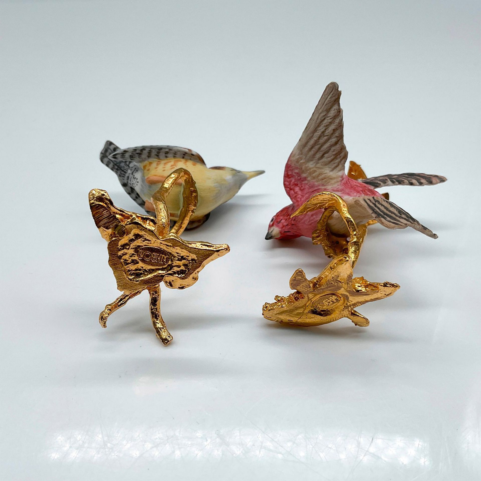 2pc Miniature Boehm Porcelain Birds on Gold Gilded Base - Image 3 of 3