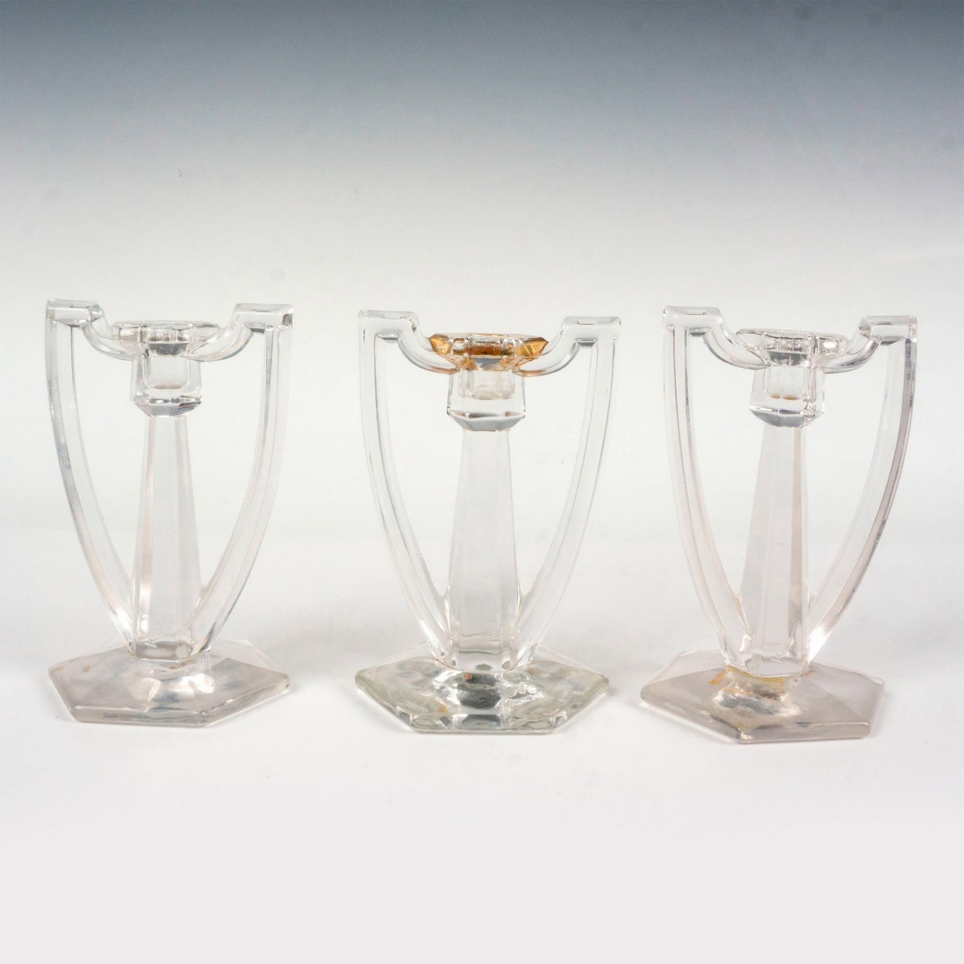 3pc Central Glass Works Single Candlestick Holders, Krystol