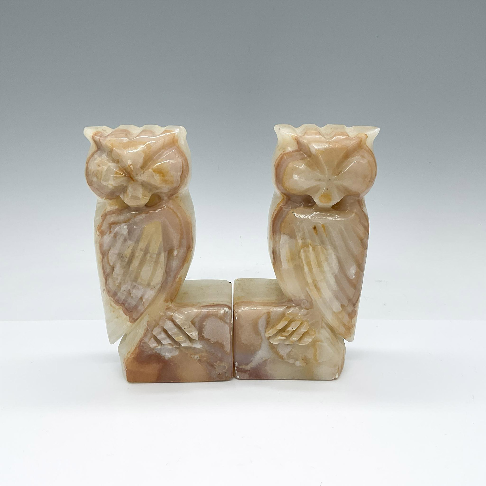 Pair of Vintage Stone Carved Owl Bookends