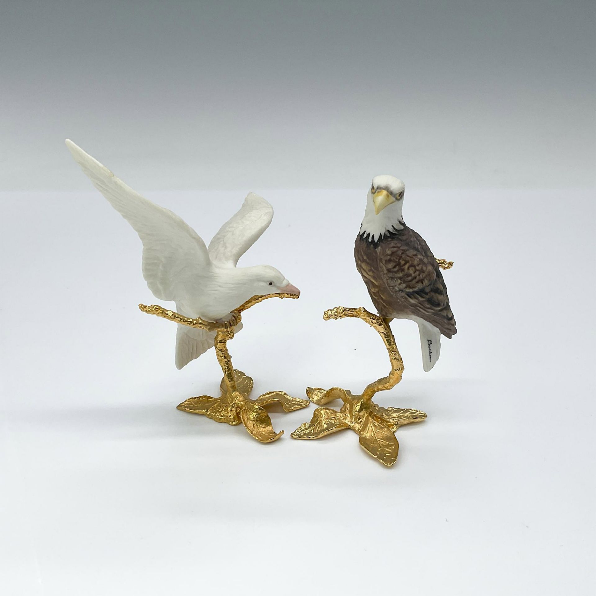 2pc Miniature Boehm Porcelain Birds on Gold Gilded Base