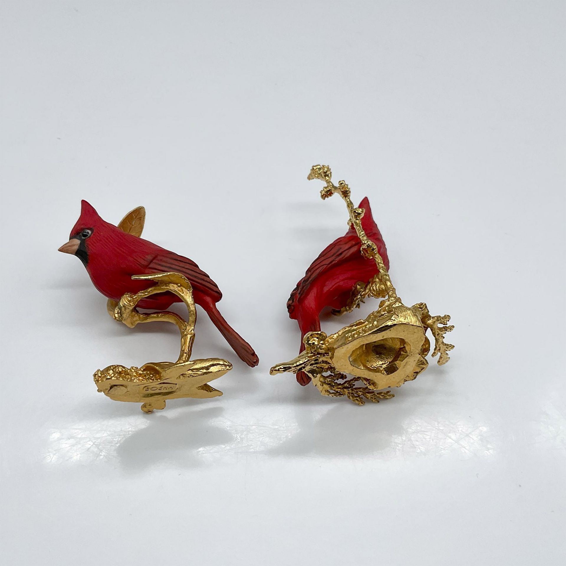 2pc Miniature Boehm Porcelain Birds on Gold Gilded Base - Bild 3 aus 3