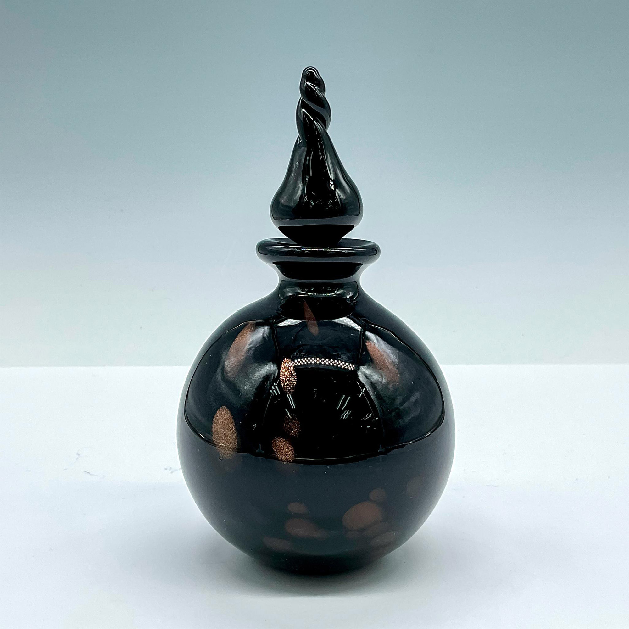 Murano Art Glass Perfume Bottle, Black and Copper - Image 2 of 3