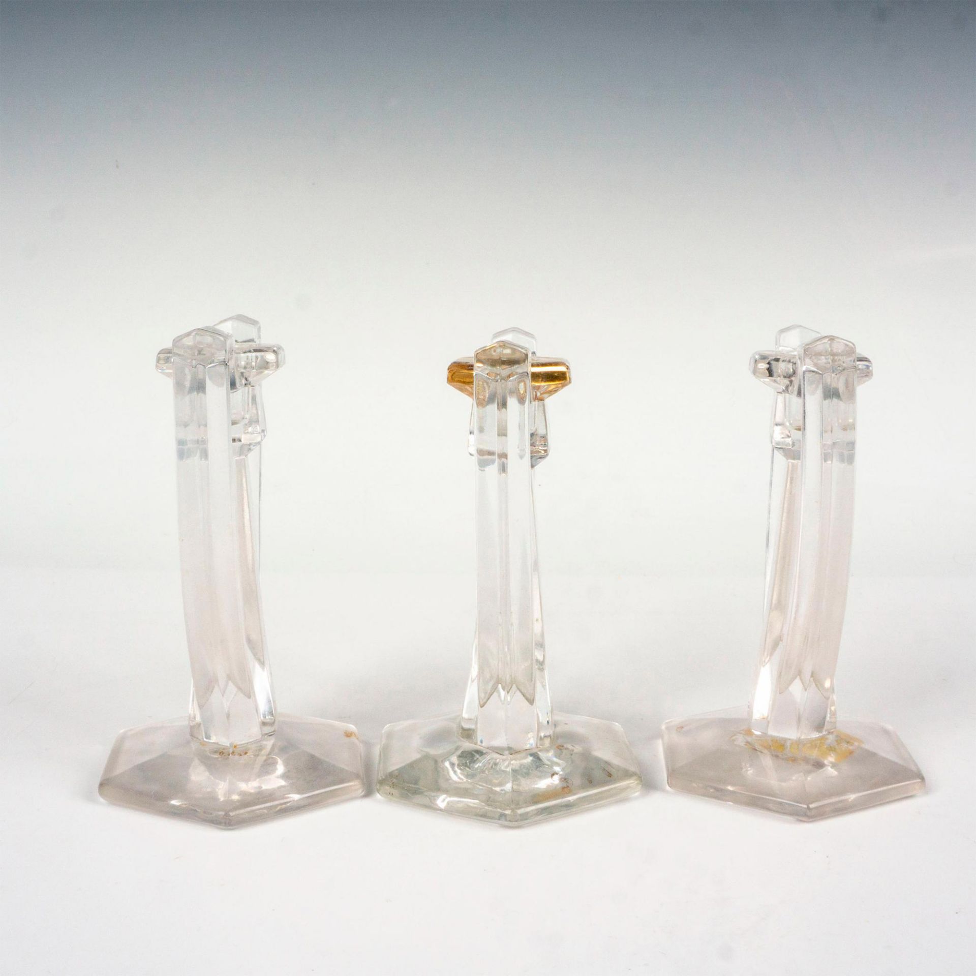 3pc Central Glass Works Single Candlestick Holders, Krystol - Image 2 of 3