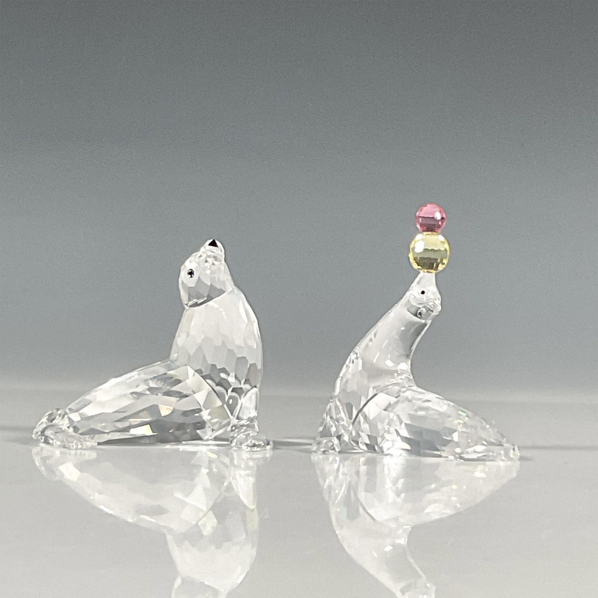 2pc Swarovski Silver Crystal Figurines, Seal and Sealion