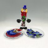 3pc Murano Art Glass Clown Candle Holder + 2 Fused Plates