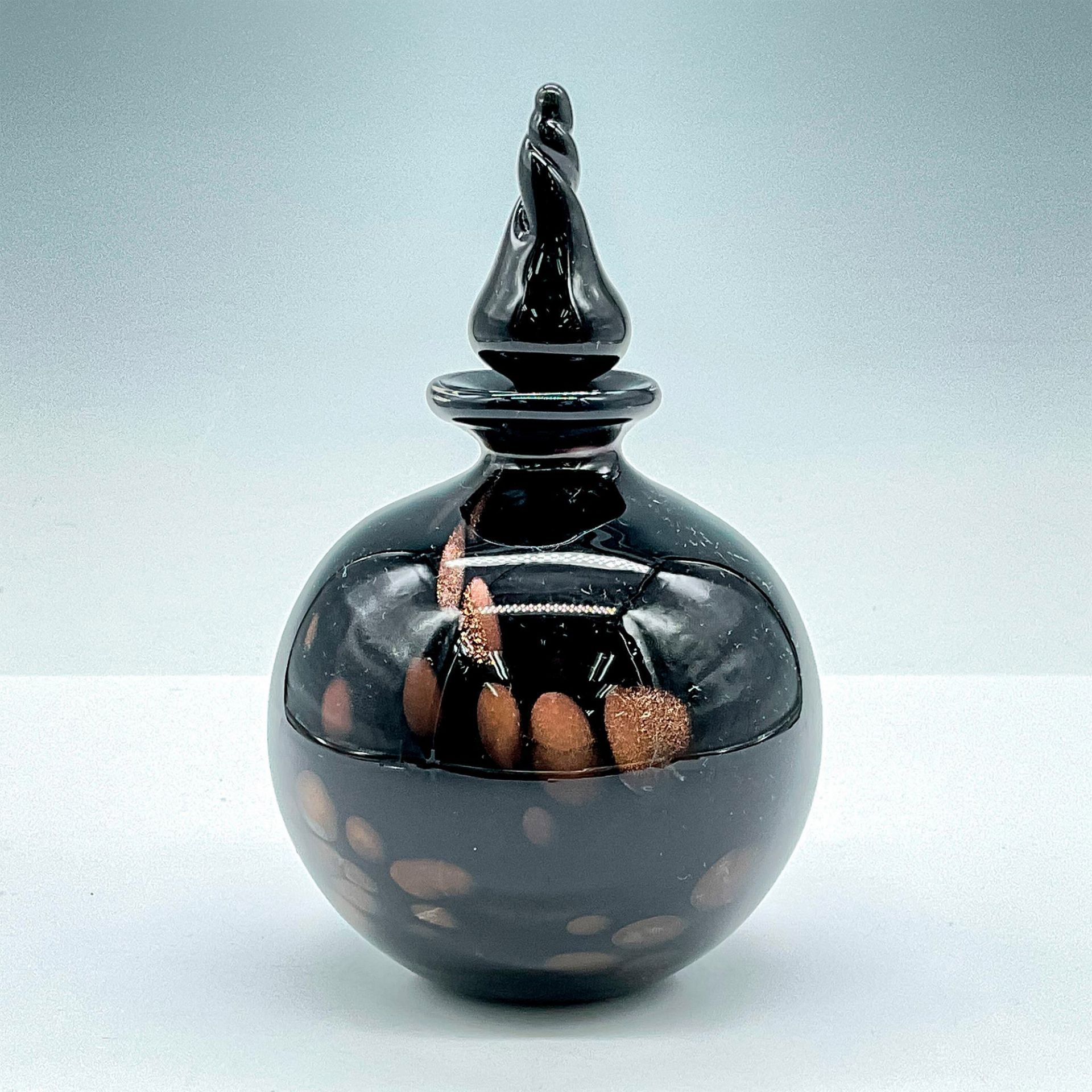 Murano Art Glass Perfume Bottle, Black and Copper - Image 2 of 3