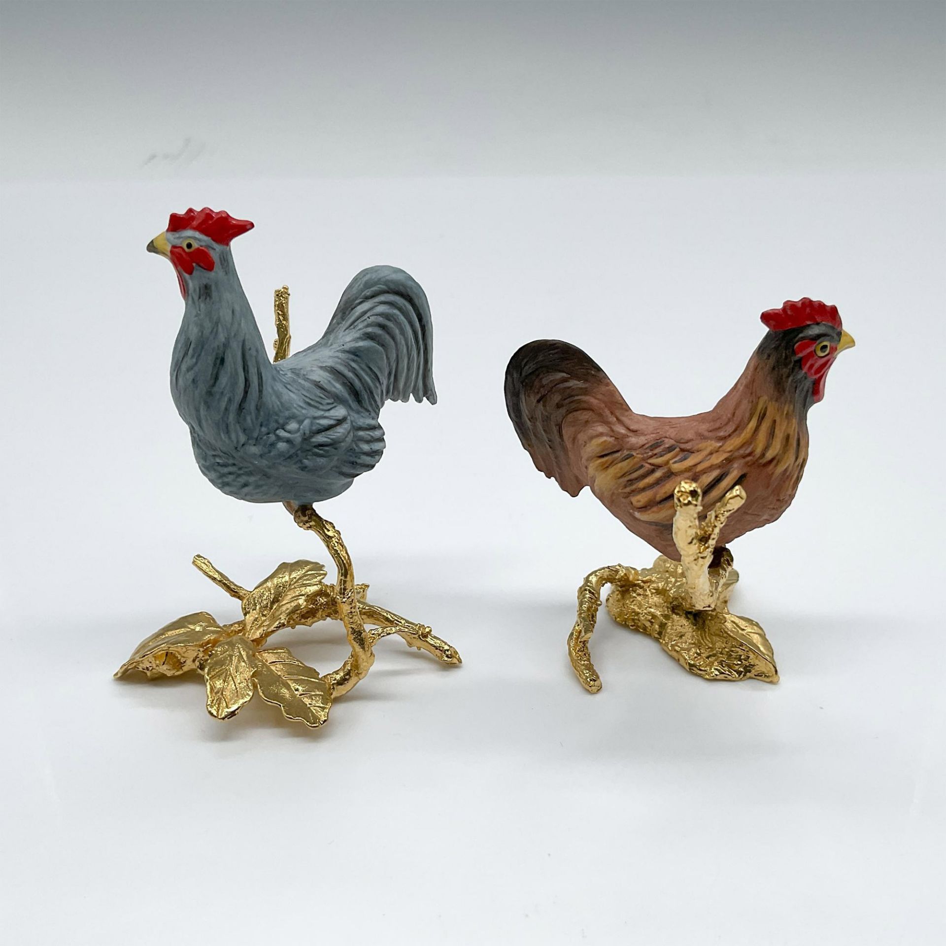 2pc Miniature Boehm Porcelain Birds on Gold Gilded Base - Bild 2 aus 3