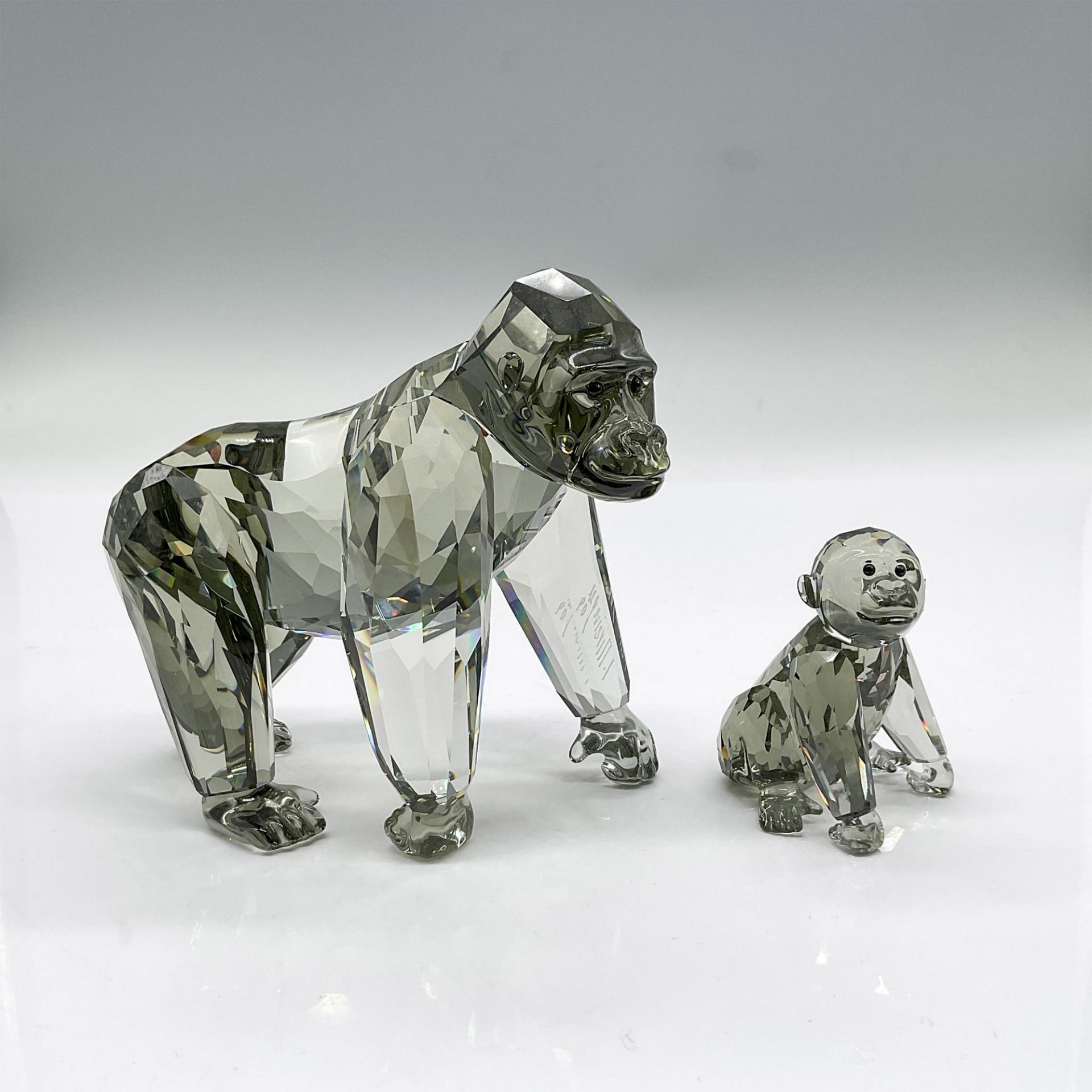 Swarovski Crystal Figurines, Mother Gorilla + Baby, Signed