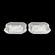 Pair of Vintage Glass Ashtrays, Roses
