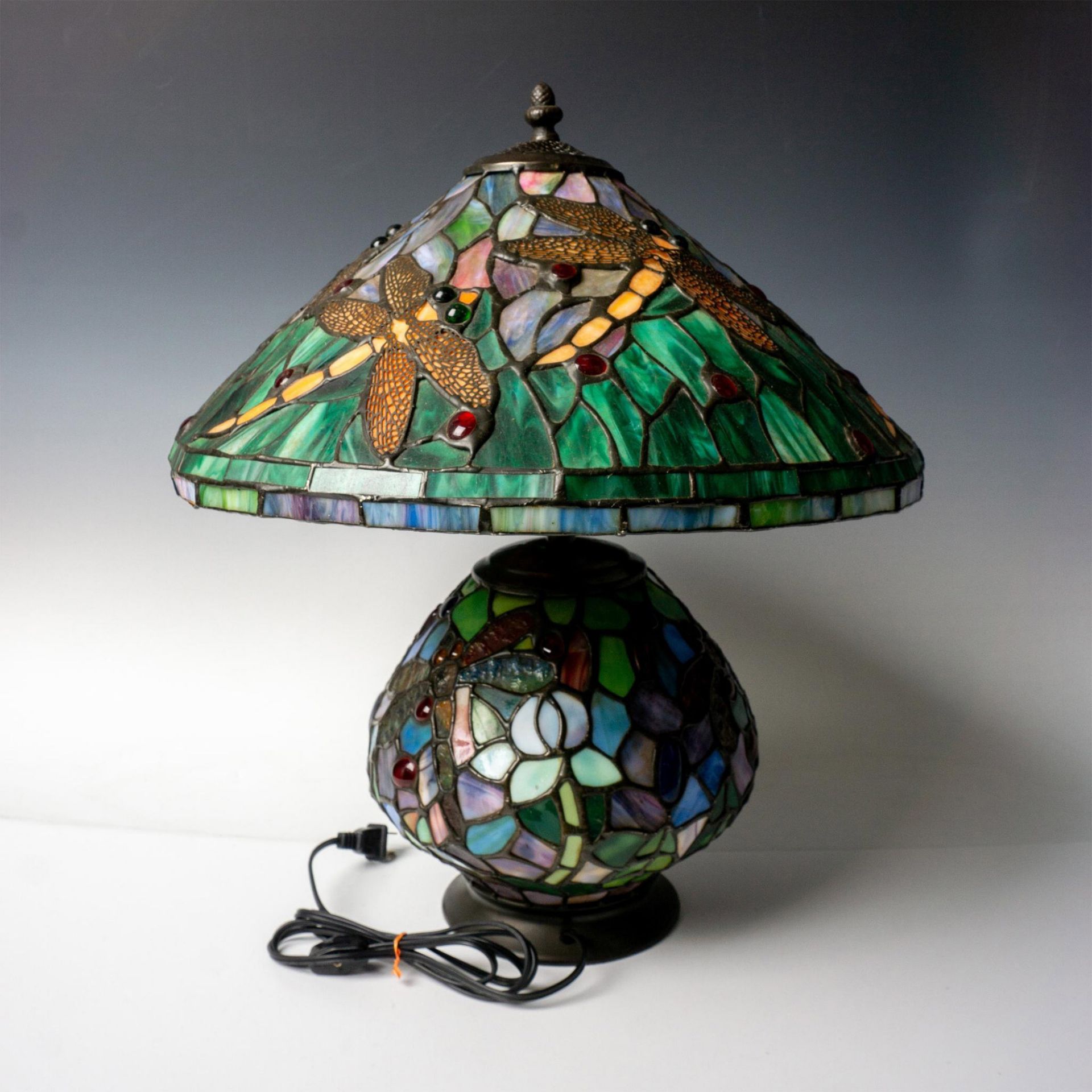 Tiffany Style-Stained Glass Dragonfly Lamp & Shade - Bild 3 aus 5