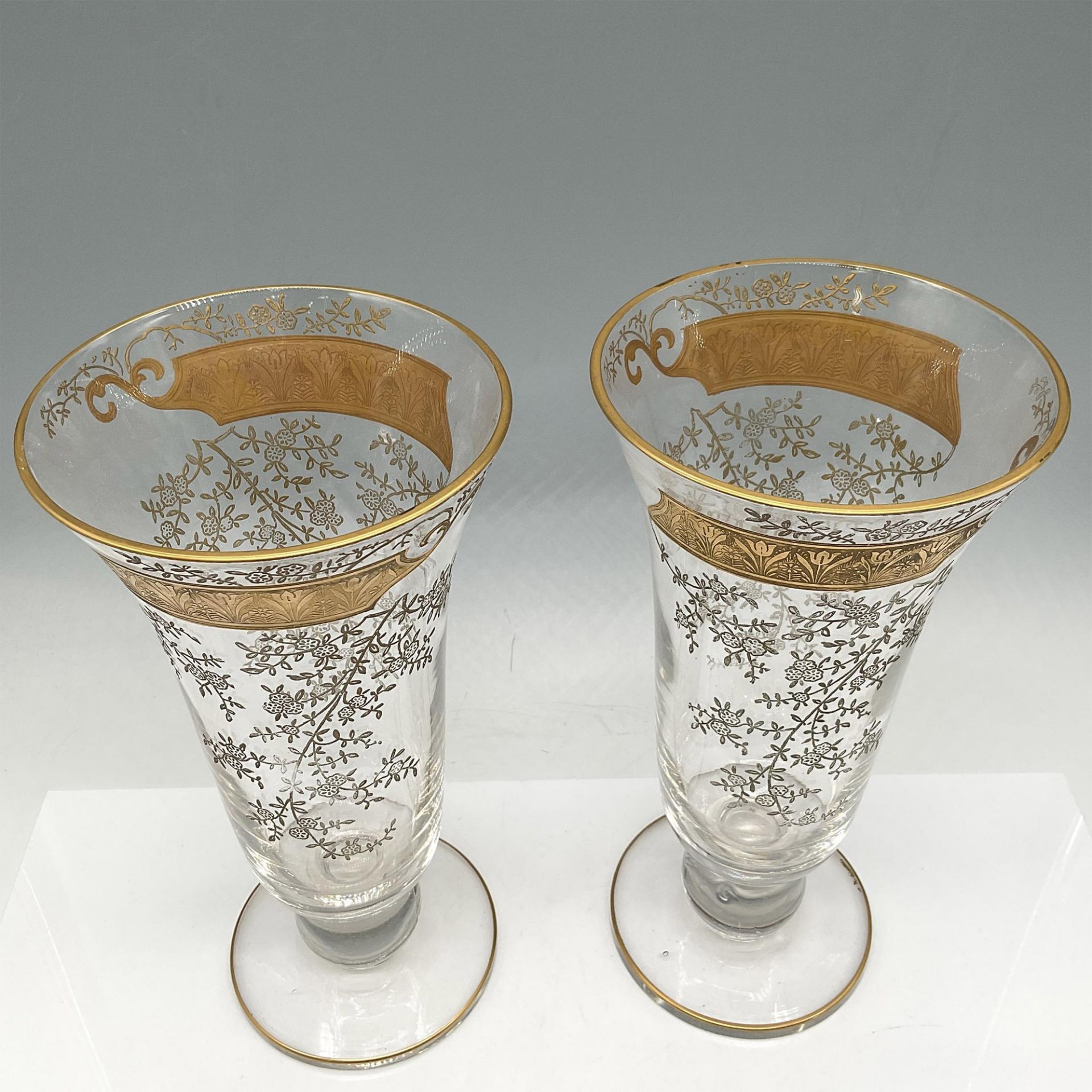 2pc Duncan Miller Art Deco Glass with Gilt Overlay Vases - Bild 2 aus 3