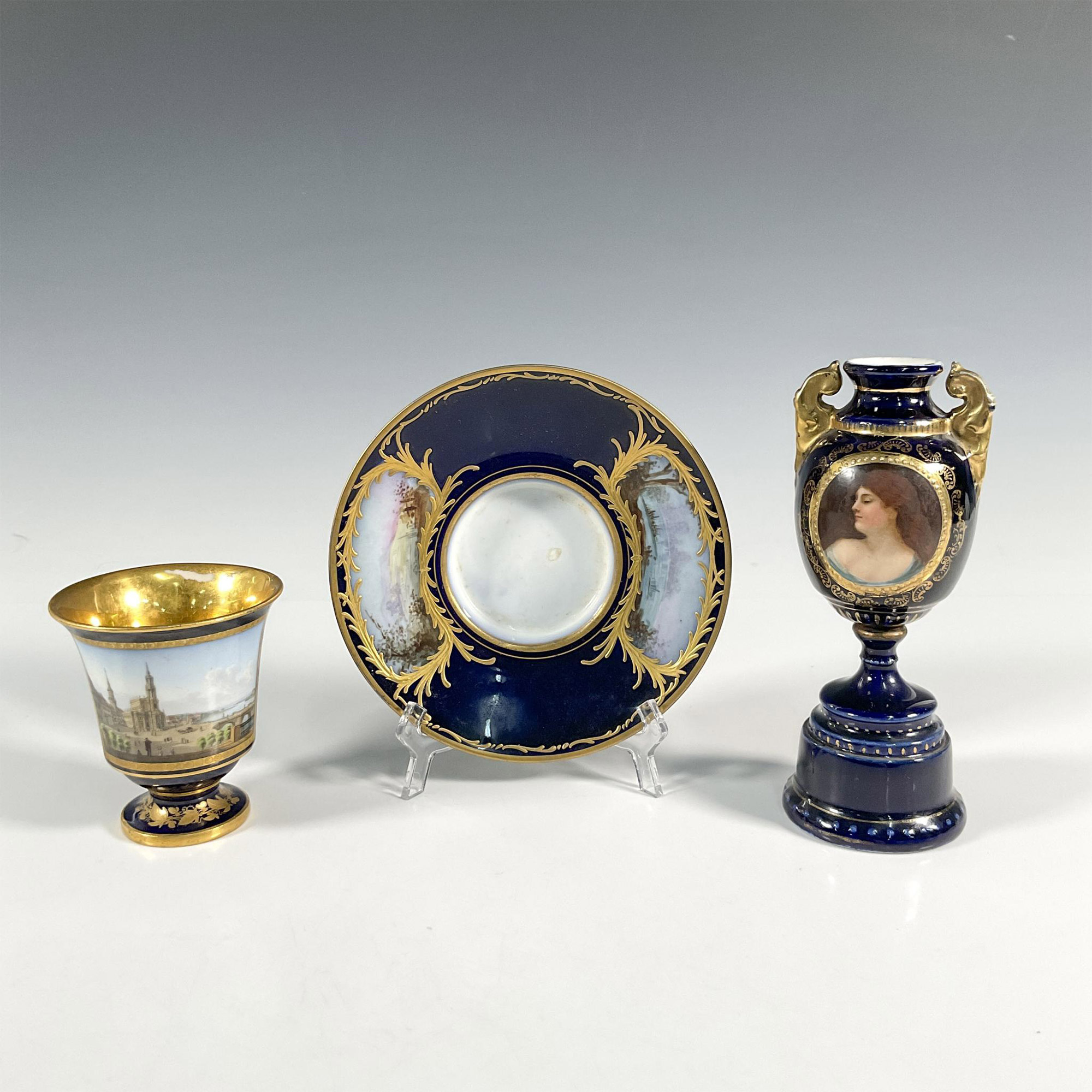 3pc European Porcelain Cup, Saucer, and Vase - Image 3 of 4