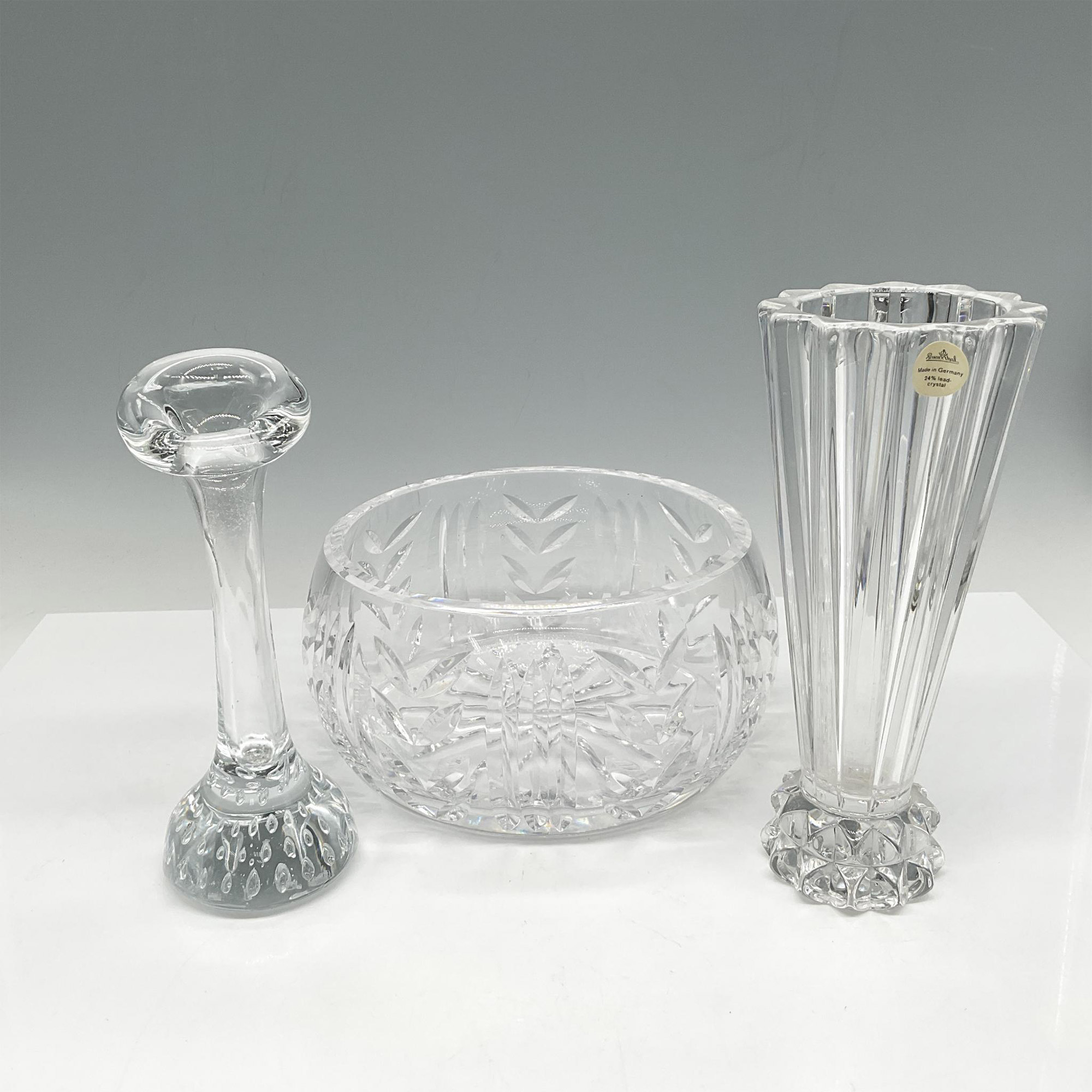 3pc Rosenthal & Pairpoint Vase + Centerpiece Crystal Bowl