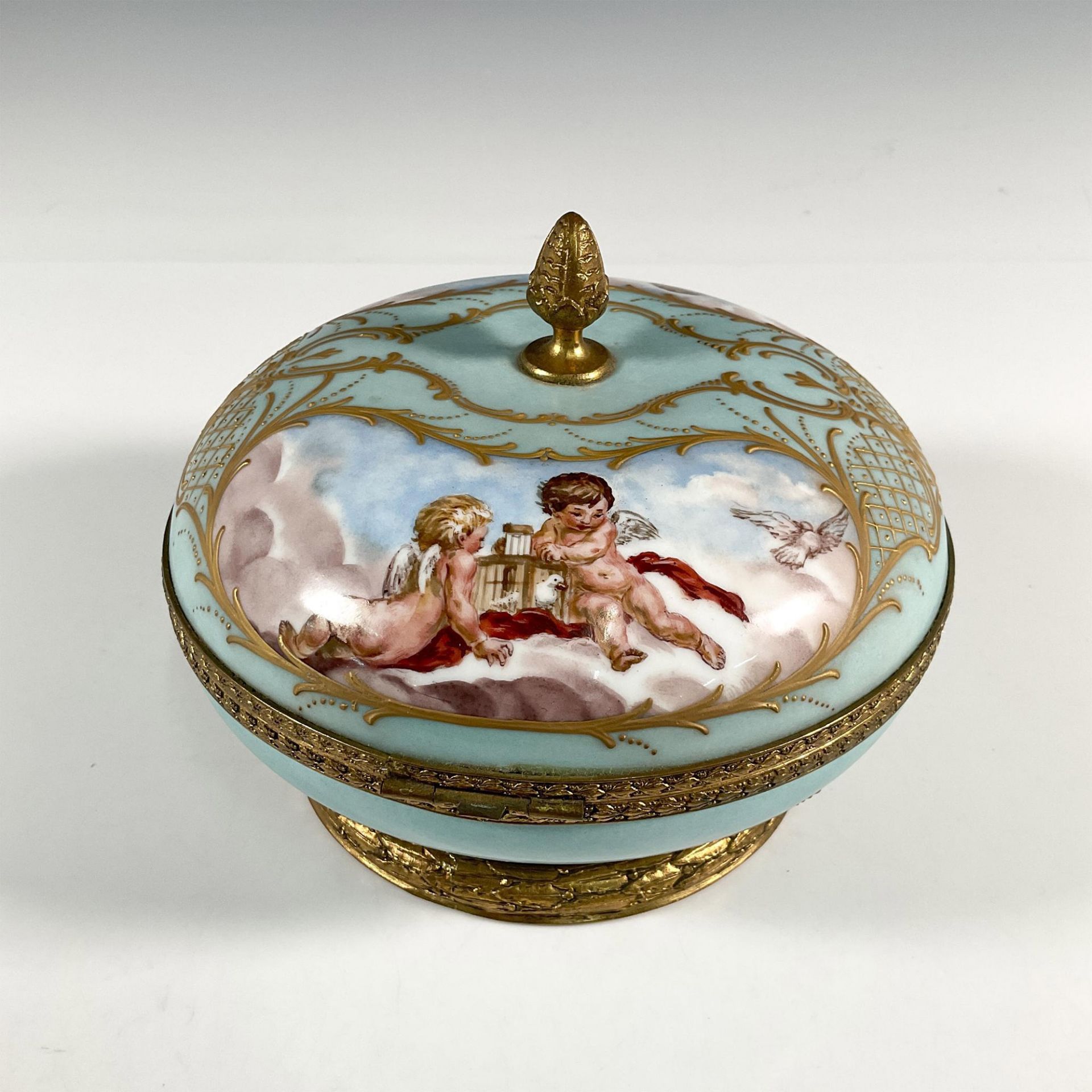 Sevres Porcelain Hand Painted Large Round Box - Image 2 of 5