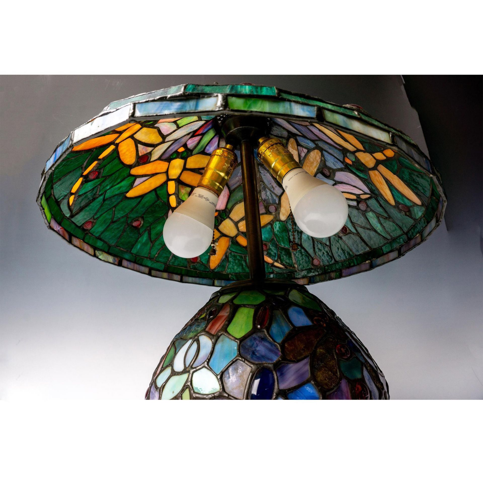 Tiffany Style-Stained Glass Dragonfly Lamp & Shade - Bild 5 aus 5