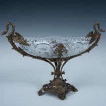 Brass and Cut Crystal Centerpiece Bowl