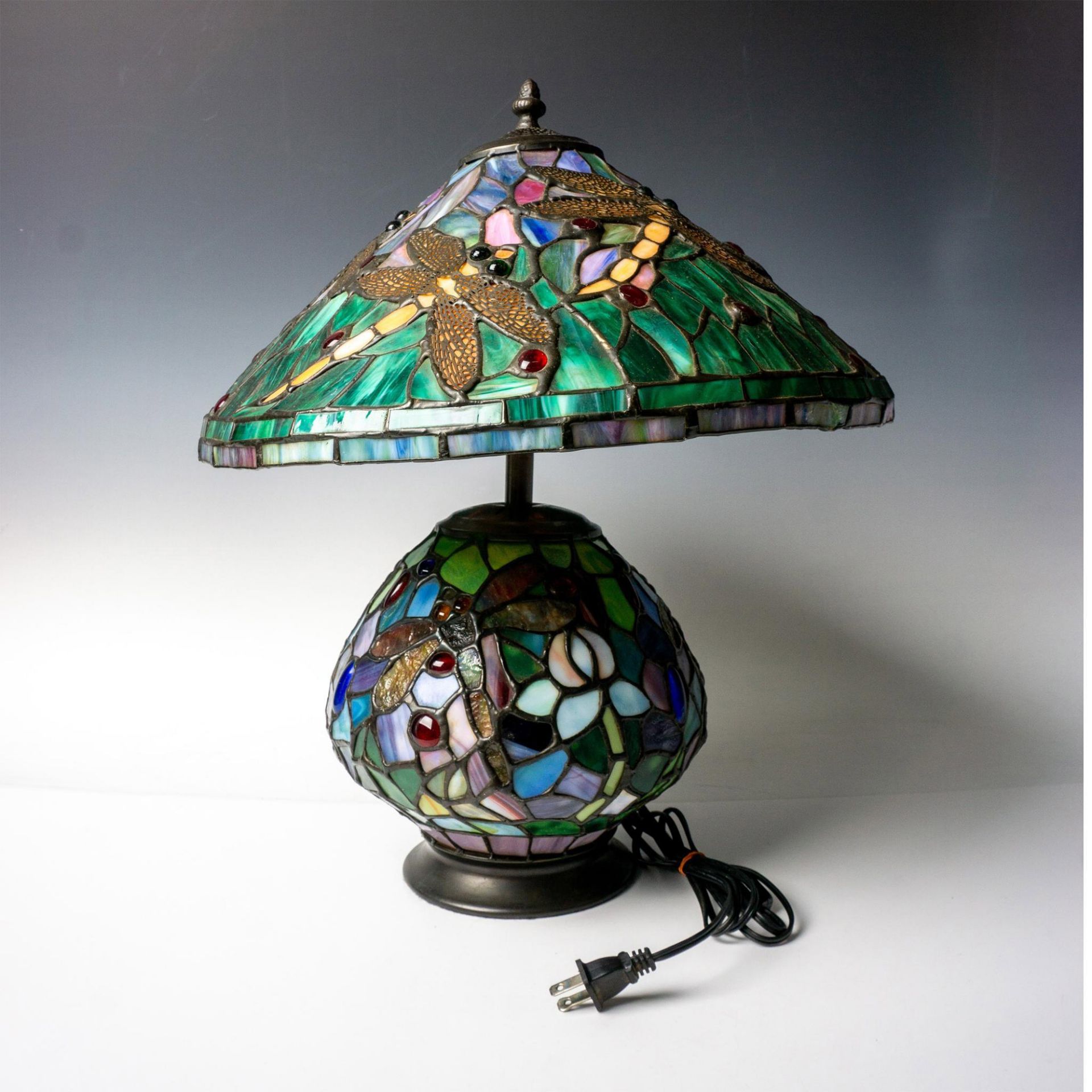 Tiffany Style-Stained Glass Dragonfly Lamp & Shade - Image 2 of 5