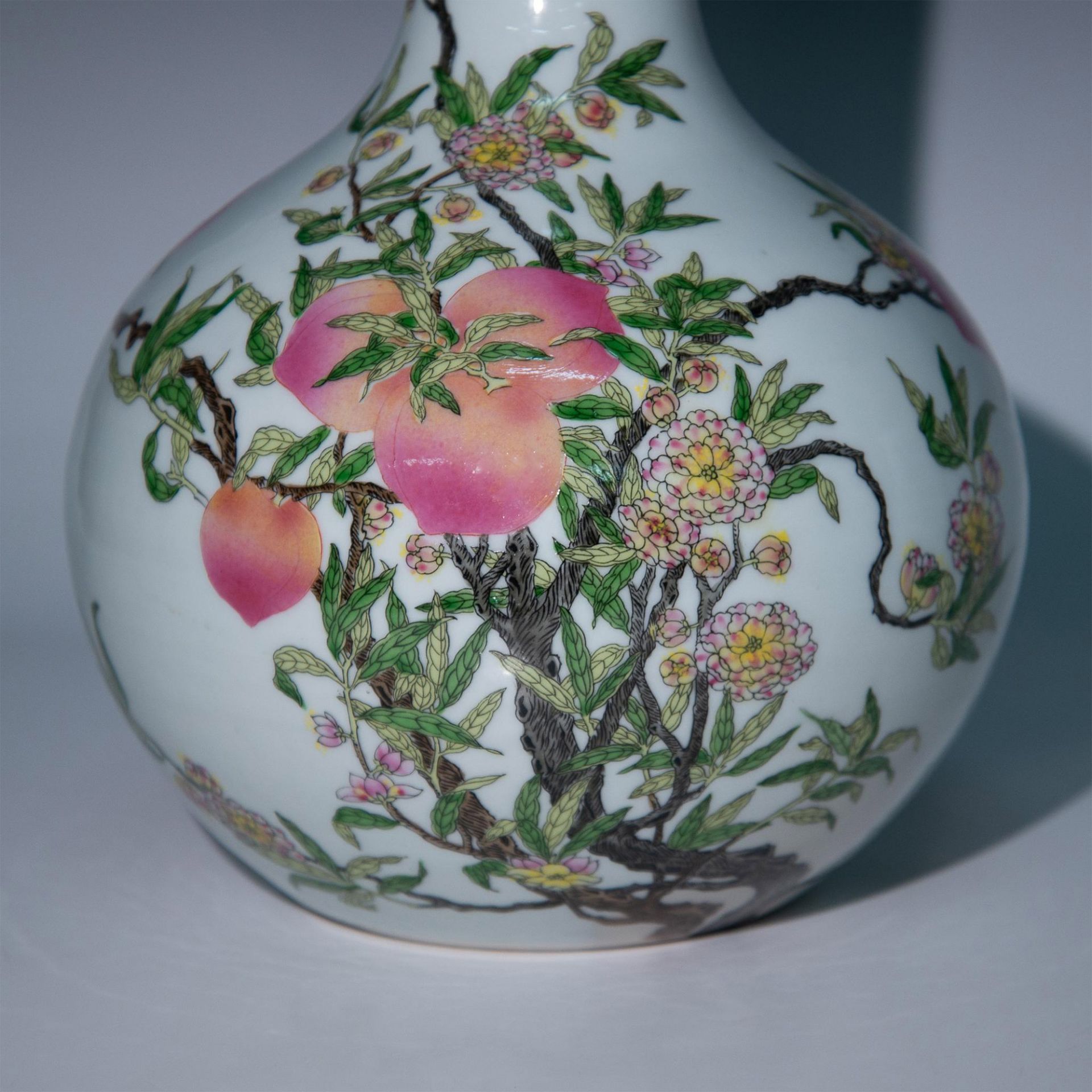 Chinese Porcelain Famille Rose Nine Peaches Bottle Vase - Image 7 of 8