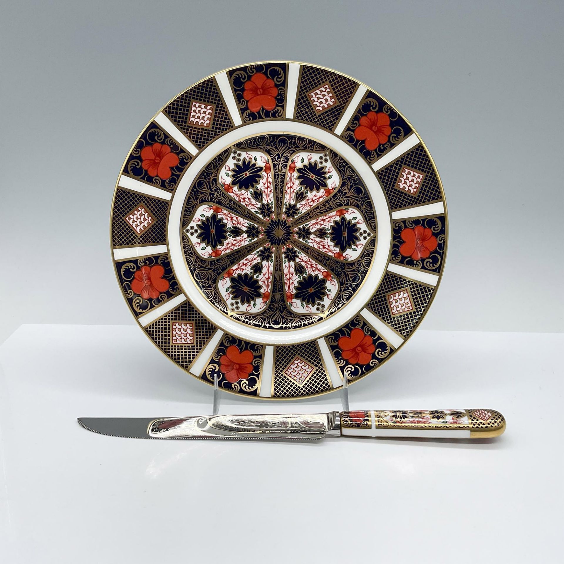 2pc Royal Crown Derby Plate and Knife, Old Imari