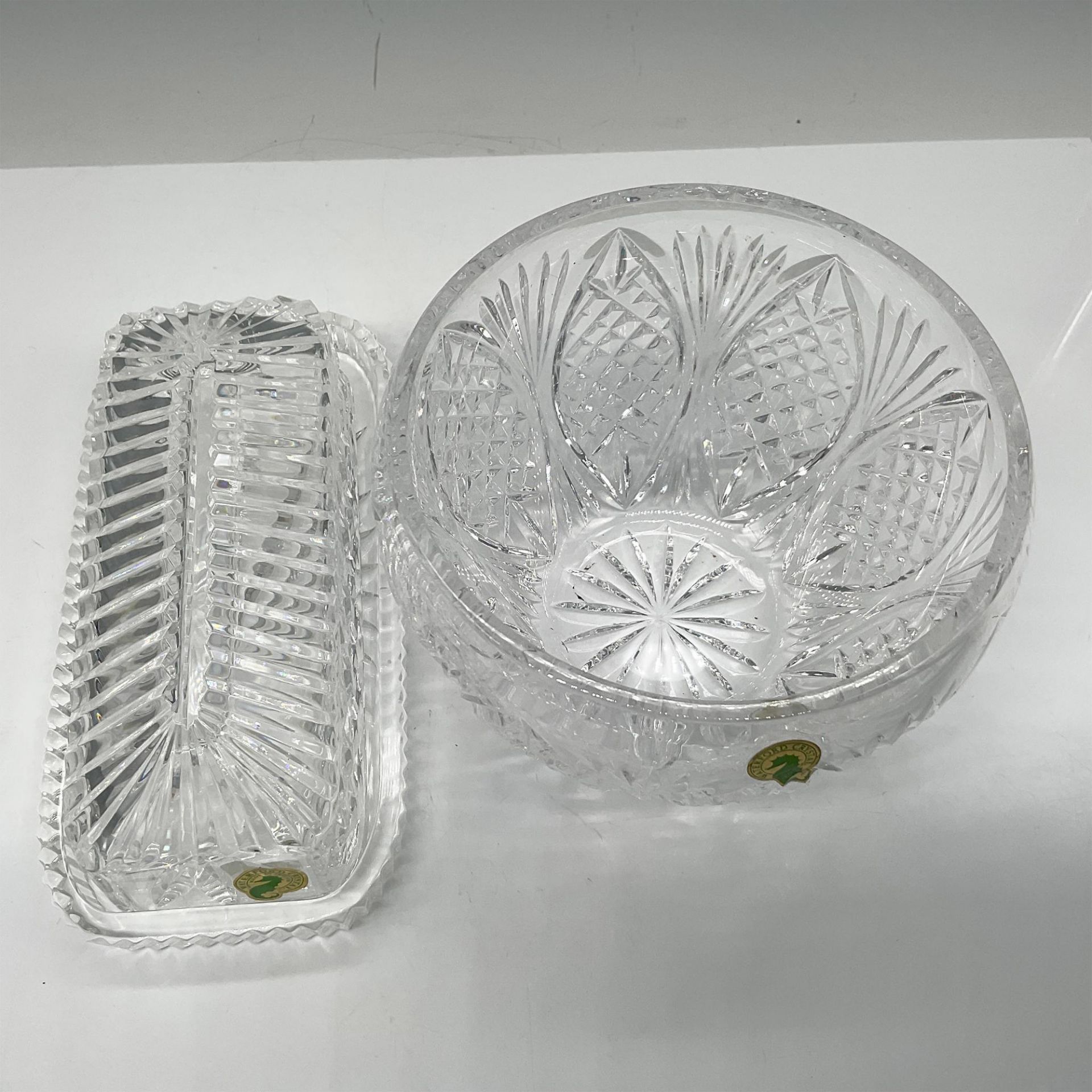 2pc Waterford Crystal Fruit Bowl and Covered Butter Dish - Image 2 of 2