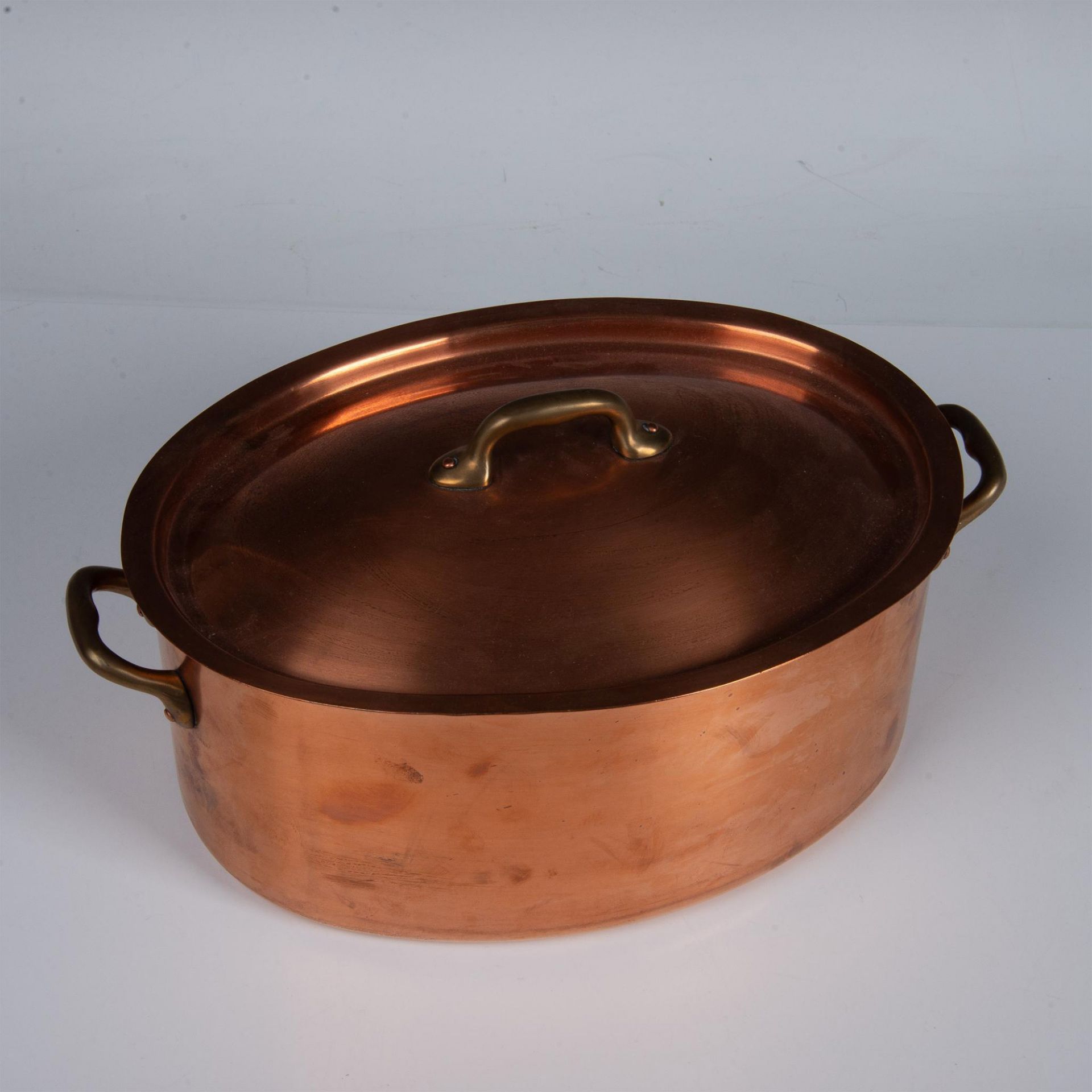 2pc Large Copper Cookware, Covered Oval Stewpan - Bild 2 aus 4