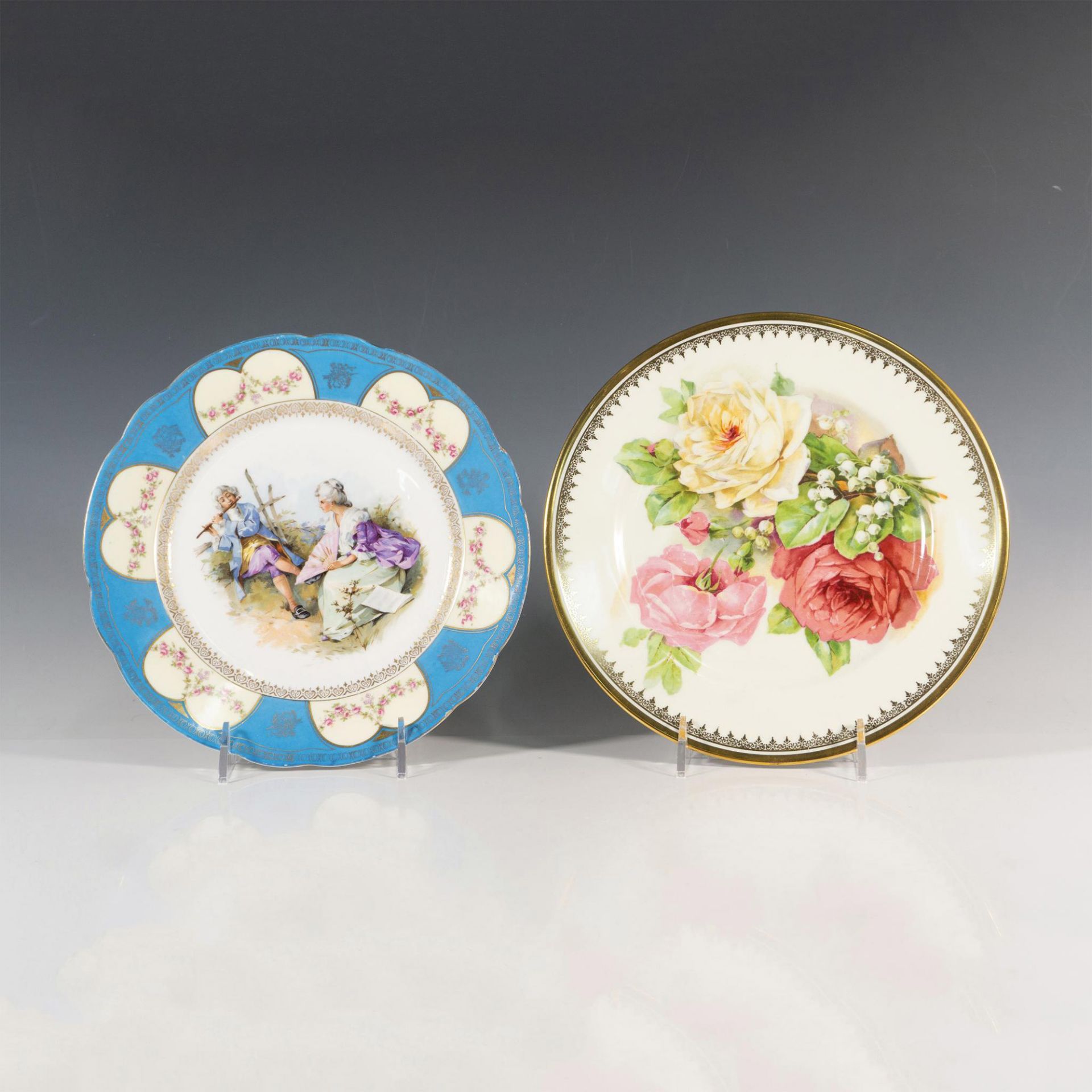 2pc Vintage Handpainted China Plates, Rosenthal and C.T.