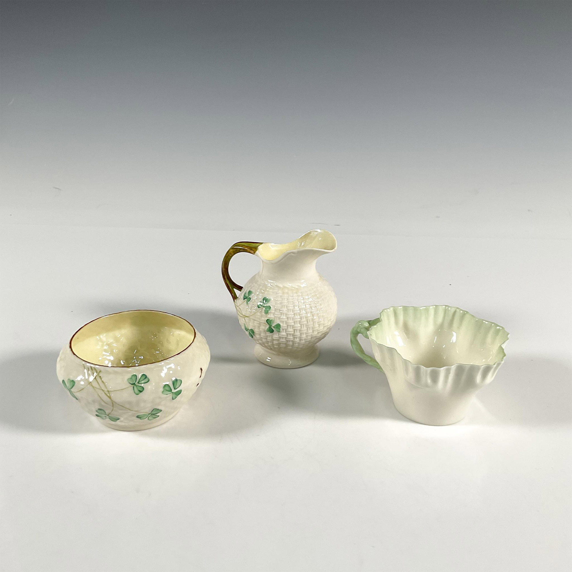3pc Belleek Porcelain Cup, Creamer, and Sugar Bowl - Image 2 of 4