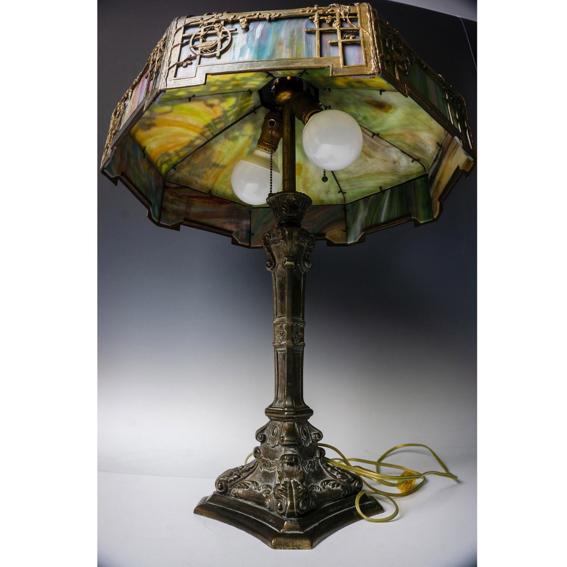 Vintage Bronze and Glass Lamp, Birds on the Veranda - Bild 5 aus 5