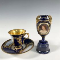3pc European Porcelain Cup, Saucer, and Vase