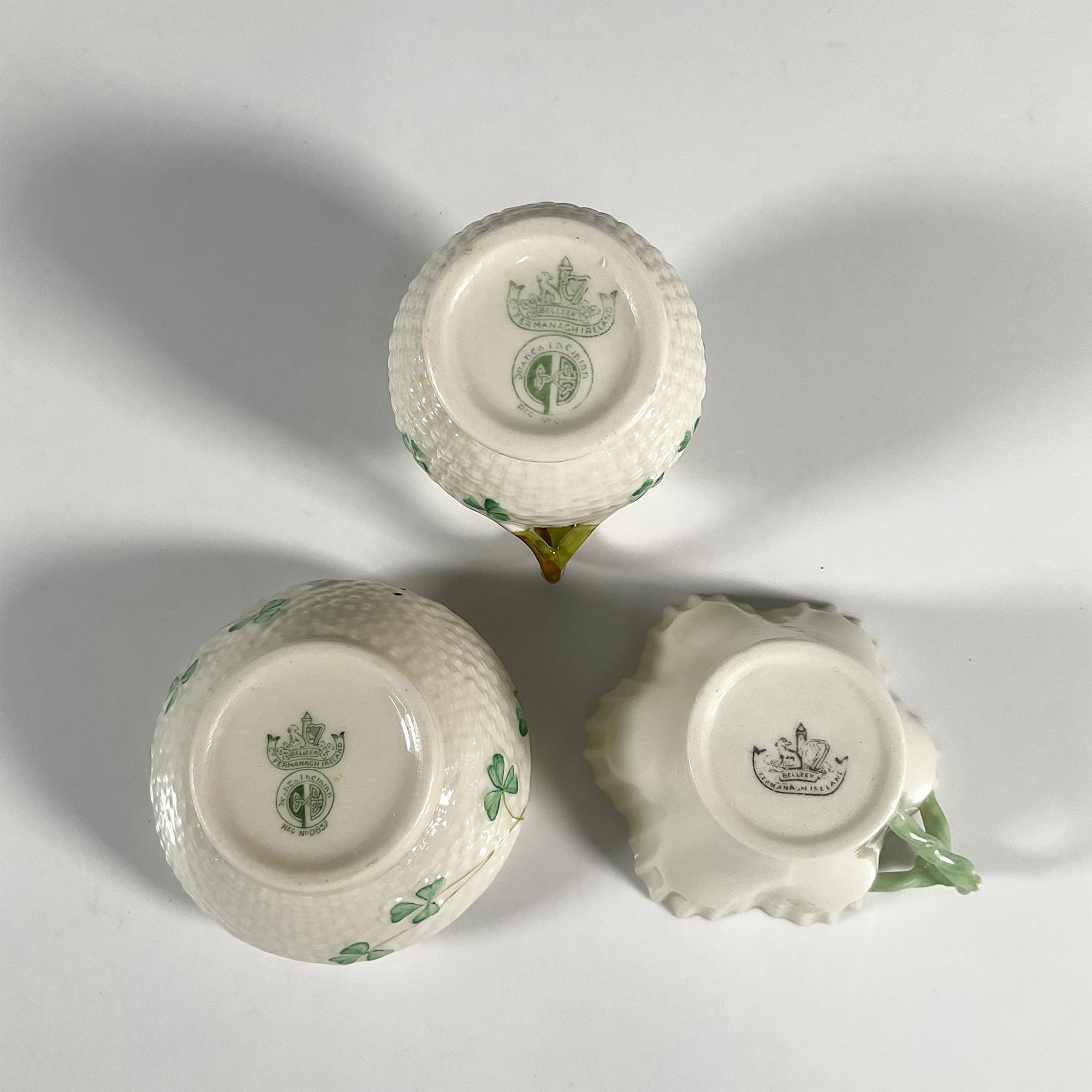 3pc Belleek Porcelain Cup, Creamer, and Sugar Bowl - Image 4 of 4