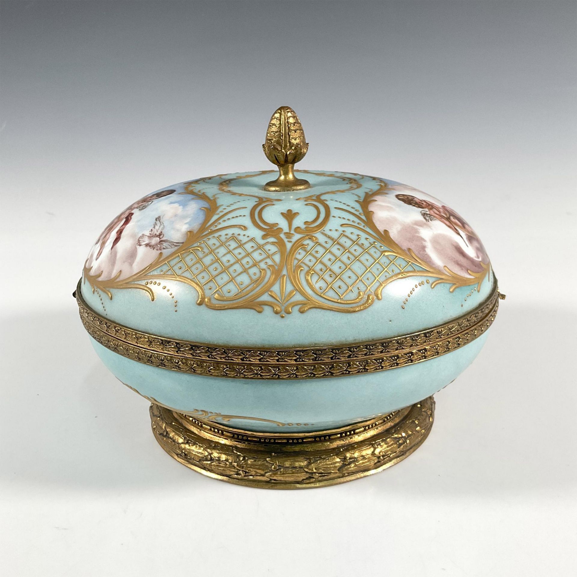 Sevres Porcelain Hand Painted Large Round Box