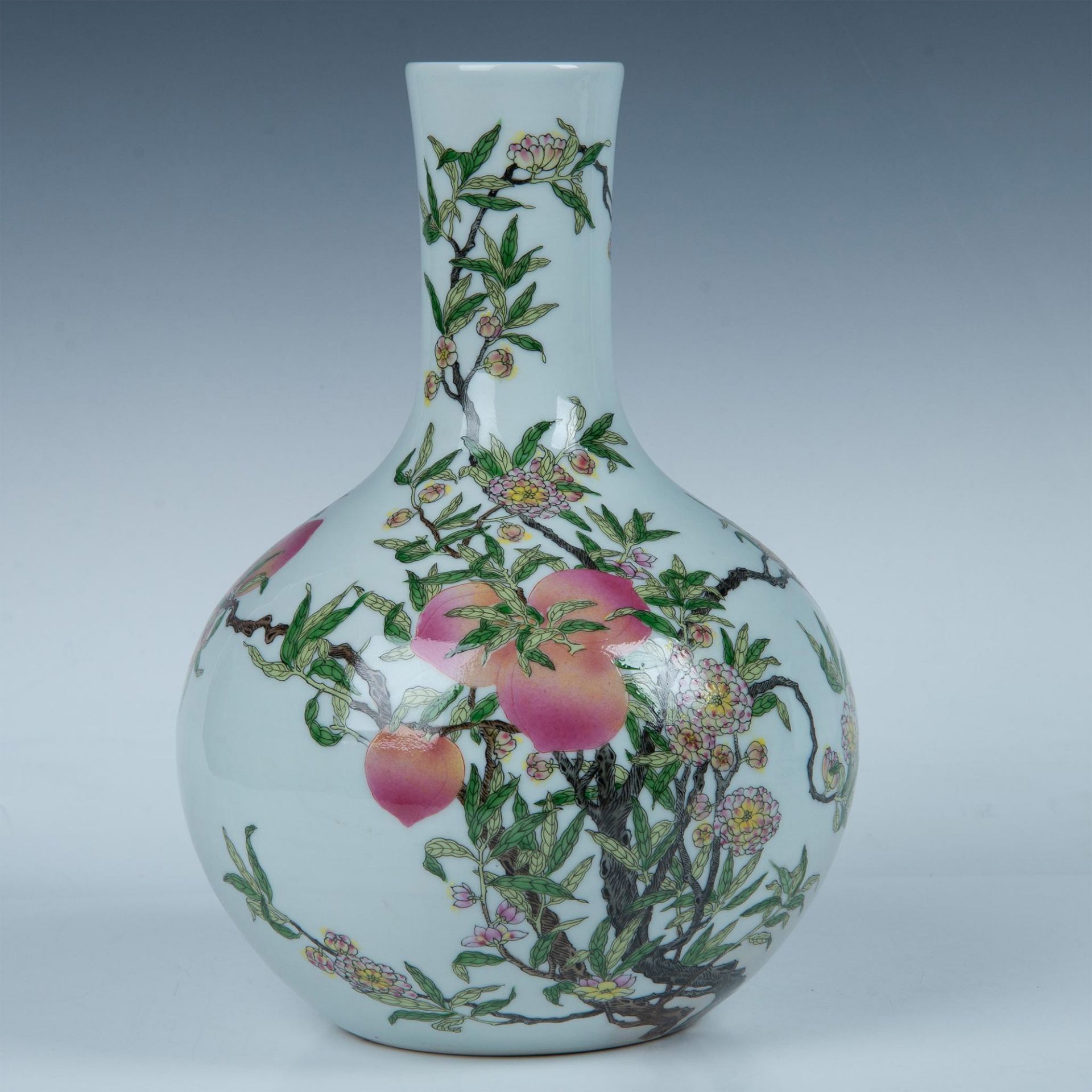 Chinese Porcelain Famille Rose Nine Peaches Bottle Vase