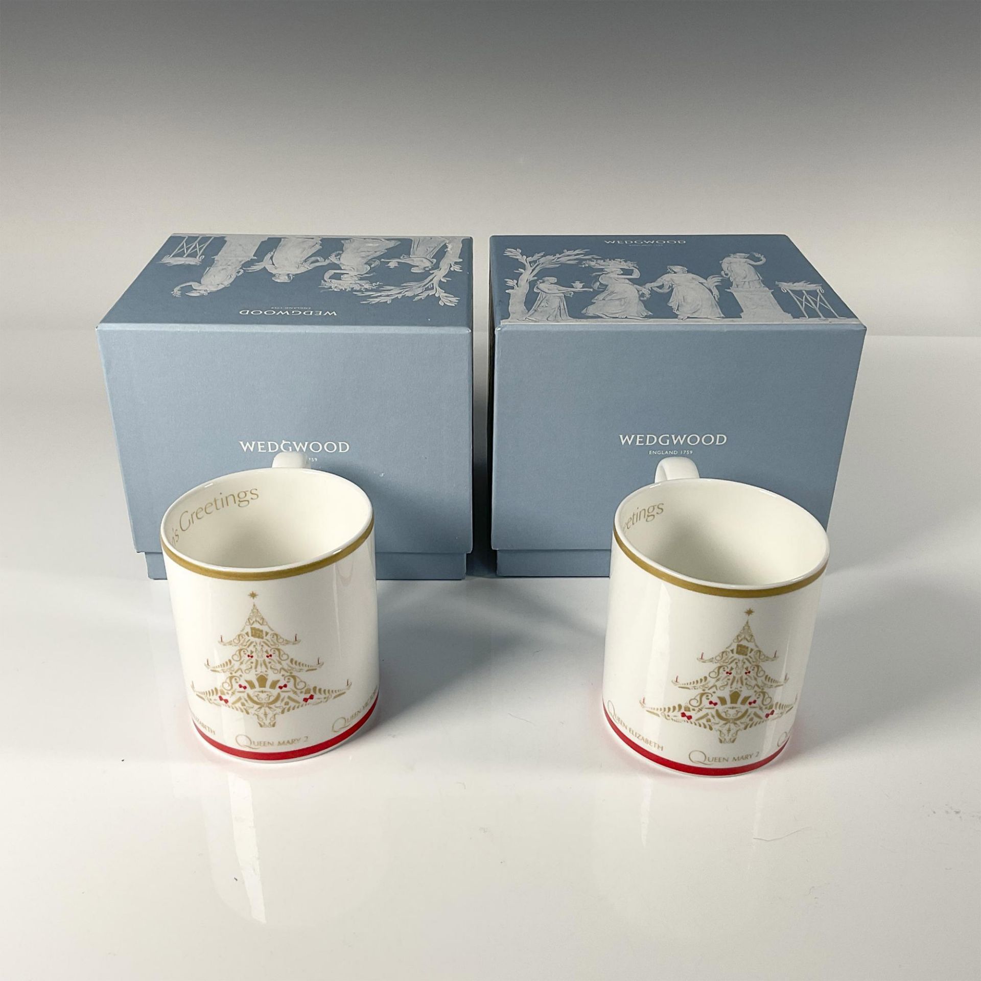 2pc Wedgwood Cunard Holiday Coffee Mugs