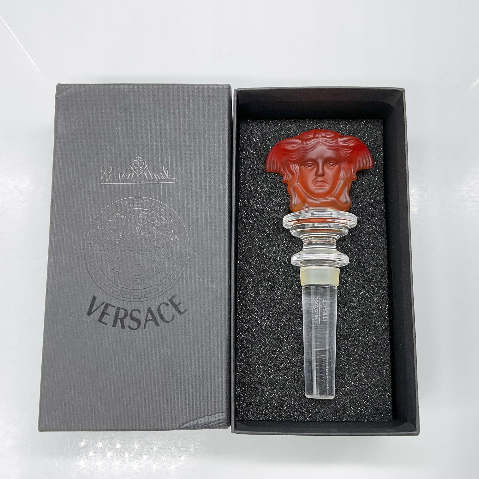 Rosenthal Versace Medusa Head Crystal Bottle Stopper, Orange - Image 3 of 3