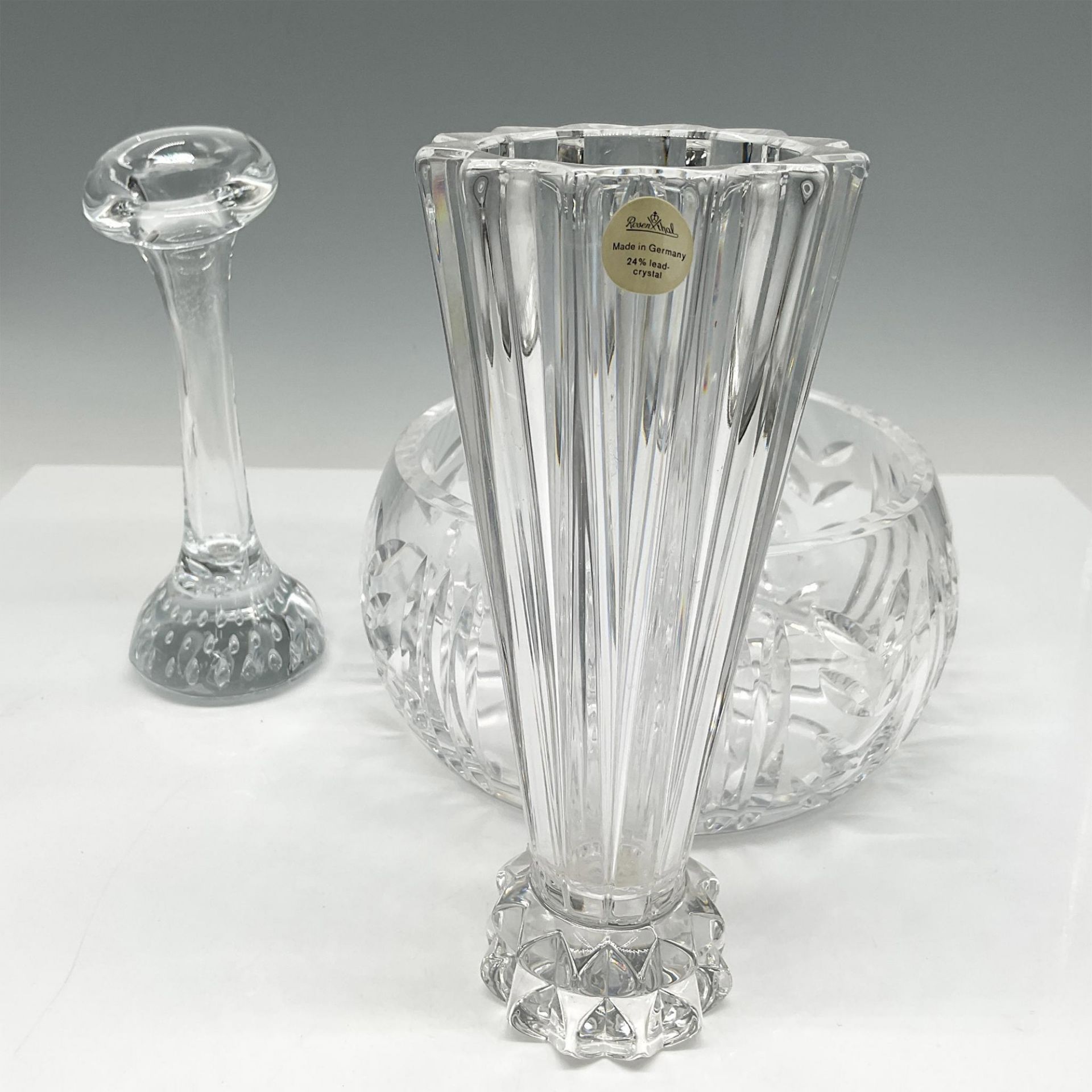 3pc Rosenthal & Pairpoint Vase + Centerpiece Crystal Bowl - Image 3 of 3