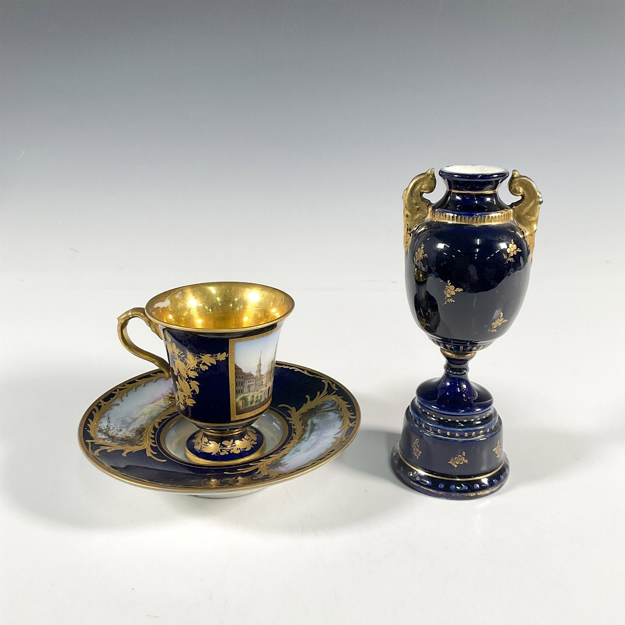 3pc European Porcelain Cup, Saucer, and Vase - Image 2 of 4