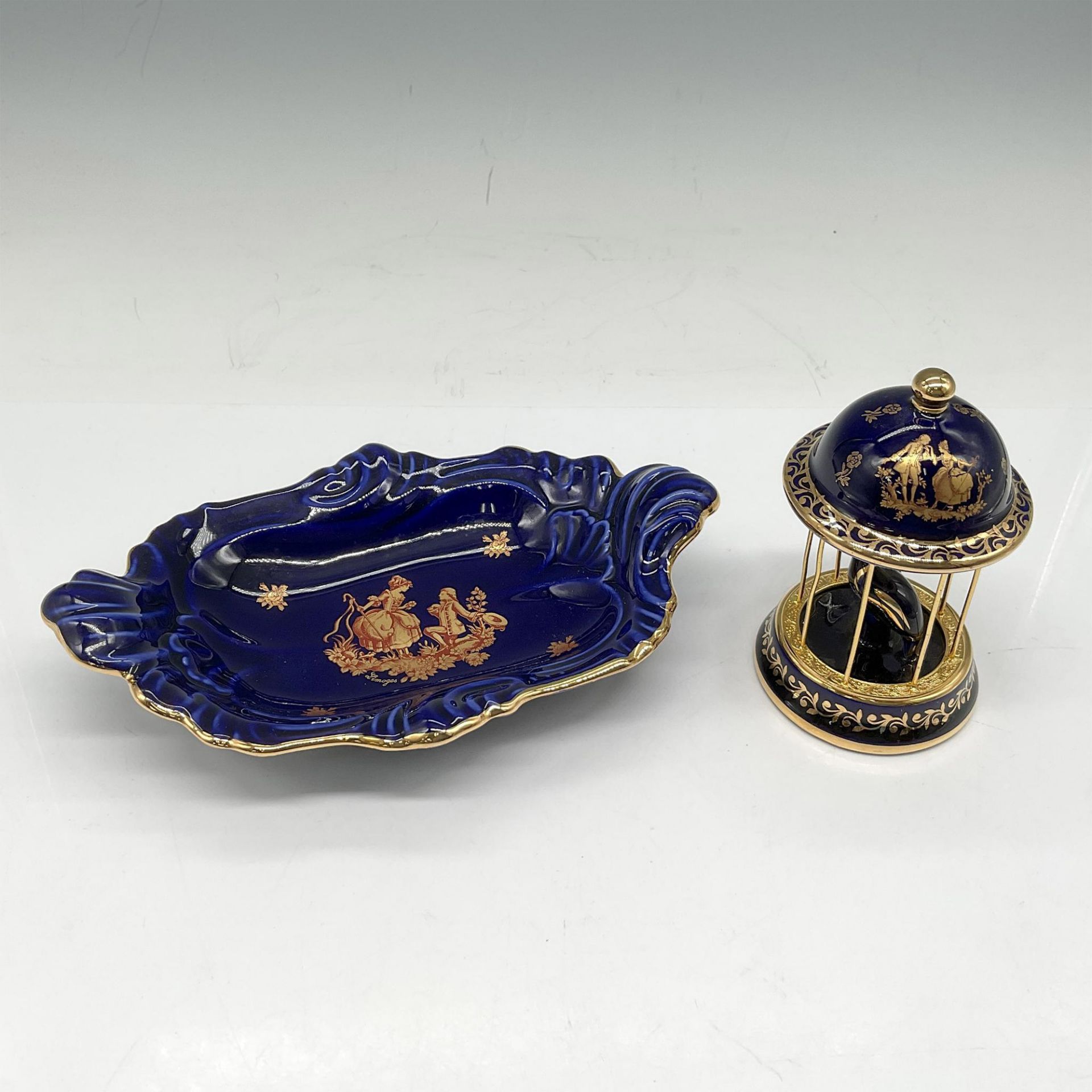 2pc Limoges Castel Porcelain Cobalt Blue Decor Pieces - Image 2 of 3