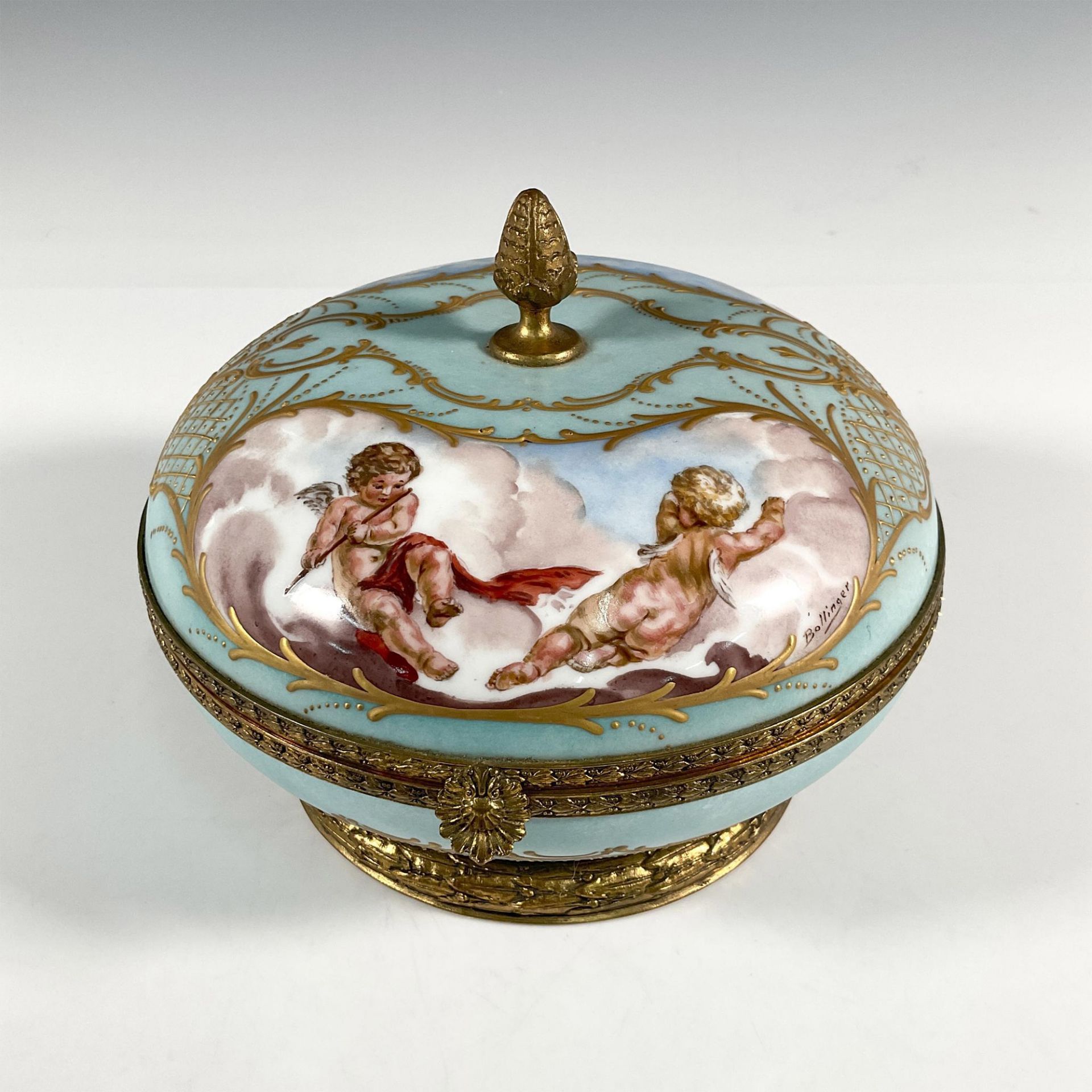 Sevres Porcelain Hand Painted Large Round Box - Image 3 of 5