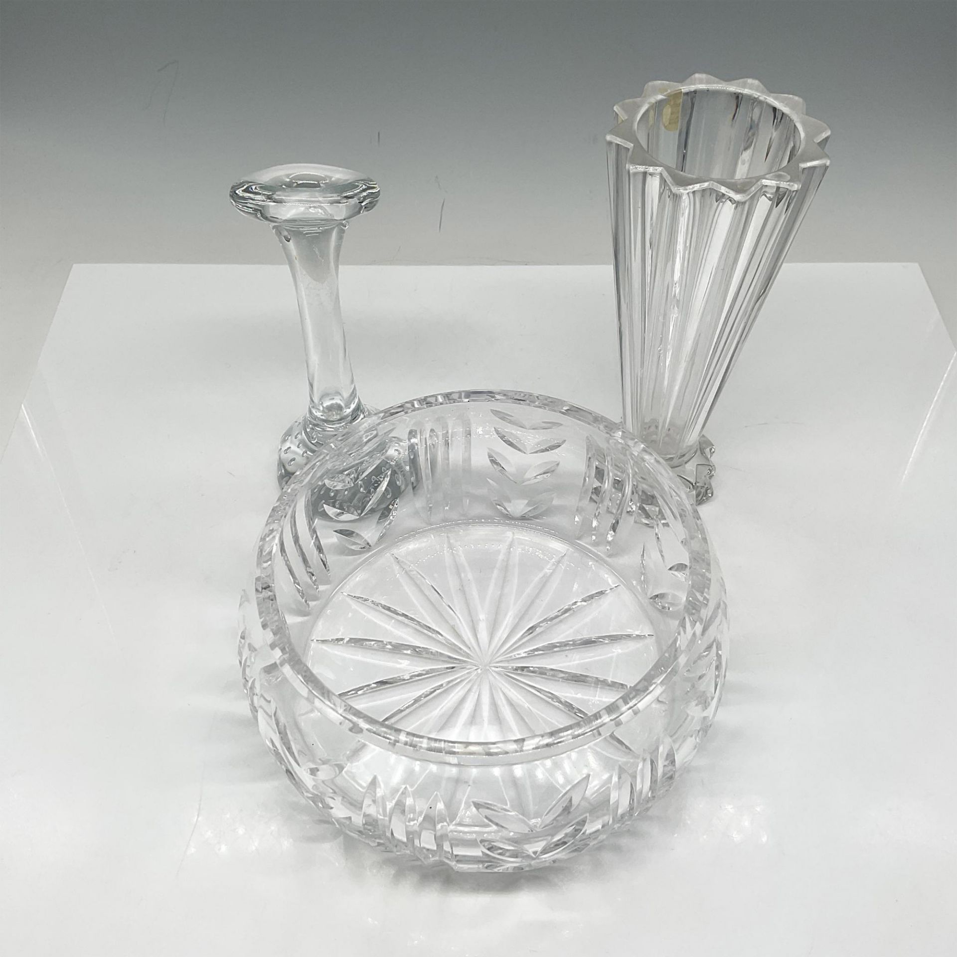 3pc Rosenthal & Pairpoint Vase + Centerpiece Crystal Bowl - Image 2 of 3