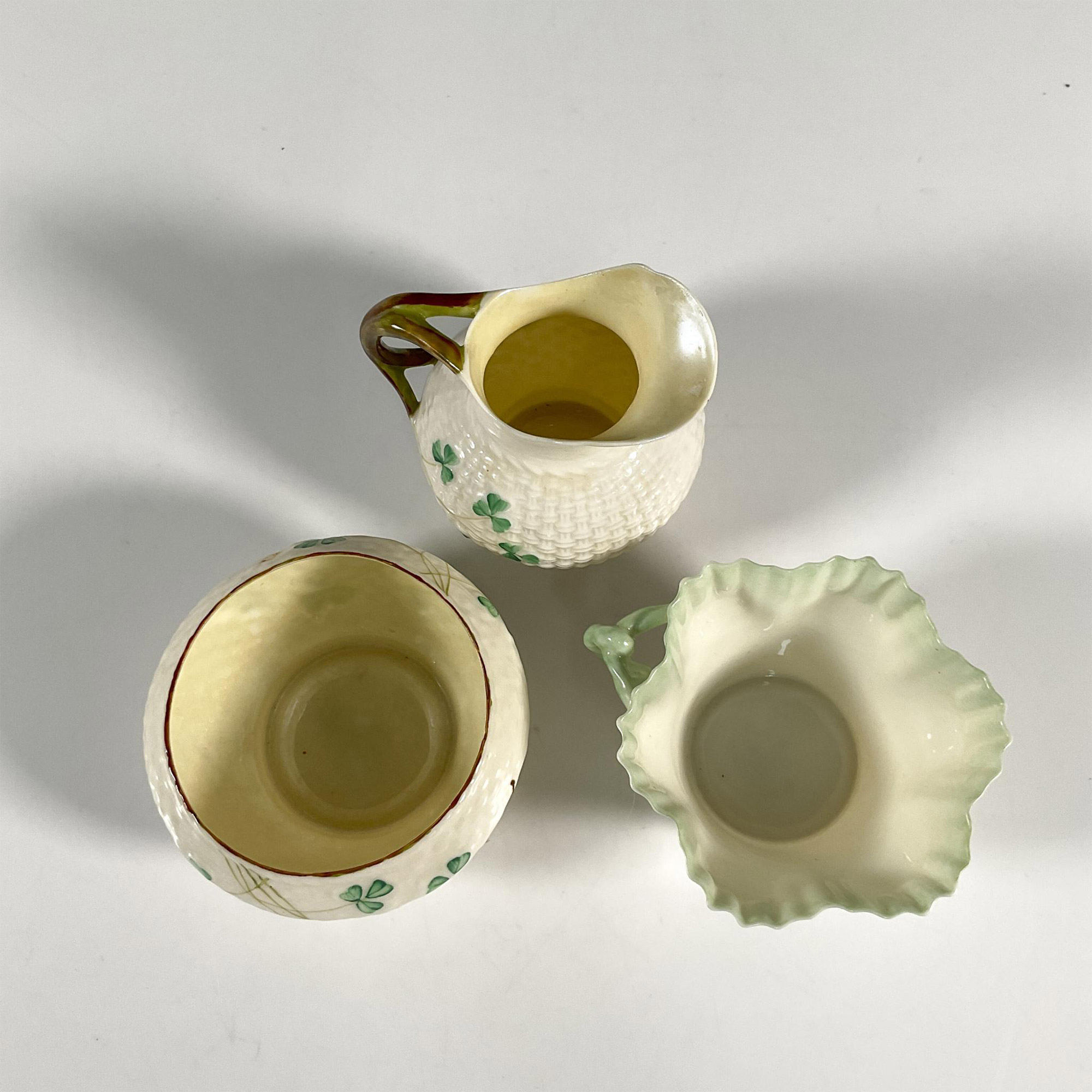3pc Belleek Porcelain Cup, Creamer, and Sugar Bowl - Image 3 of 4