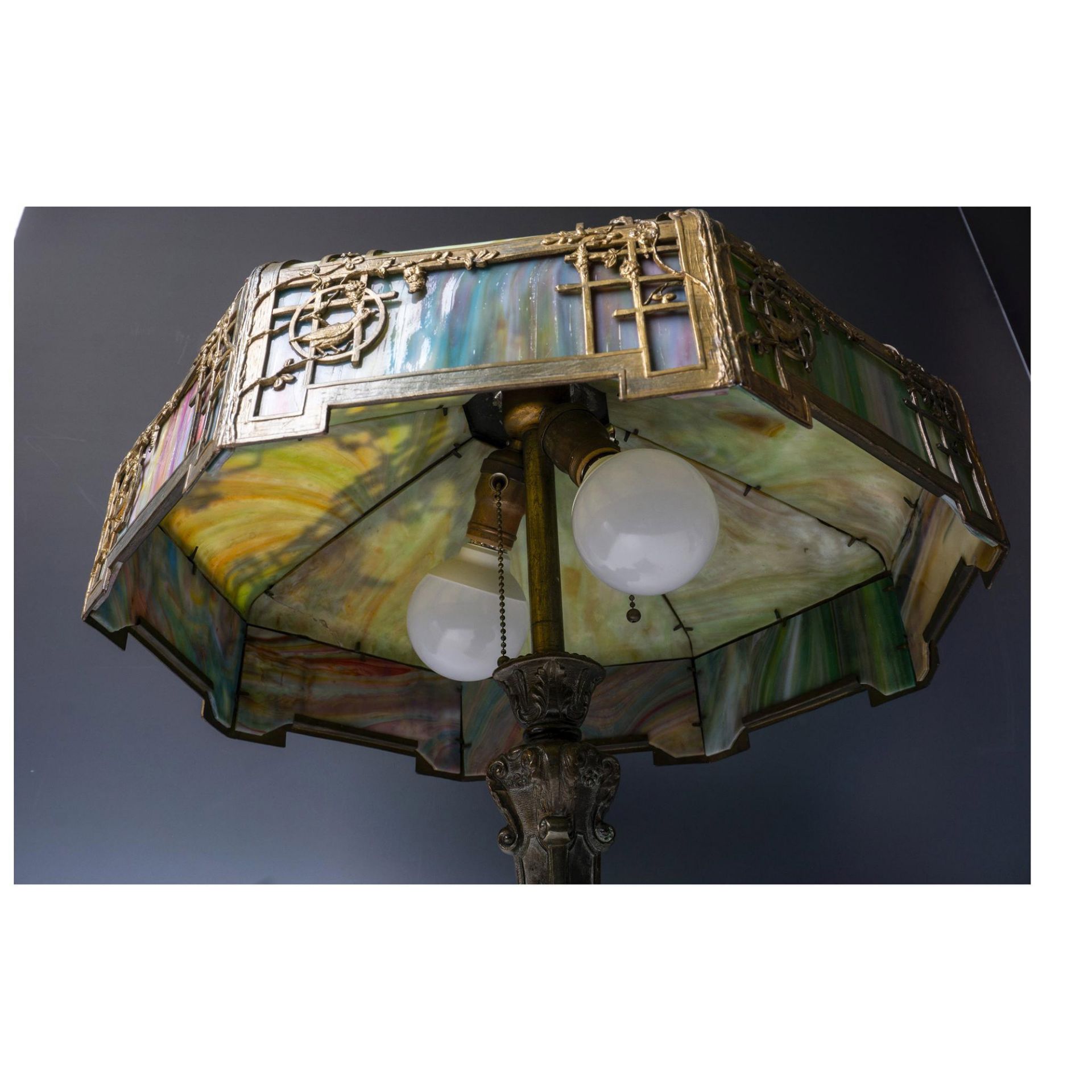 Vintage Bronze and Glass Lamp, Birds on the Veranda - Bild 3 aus 5