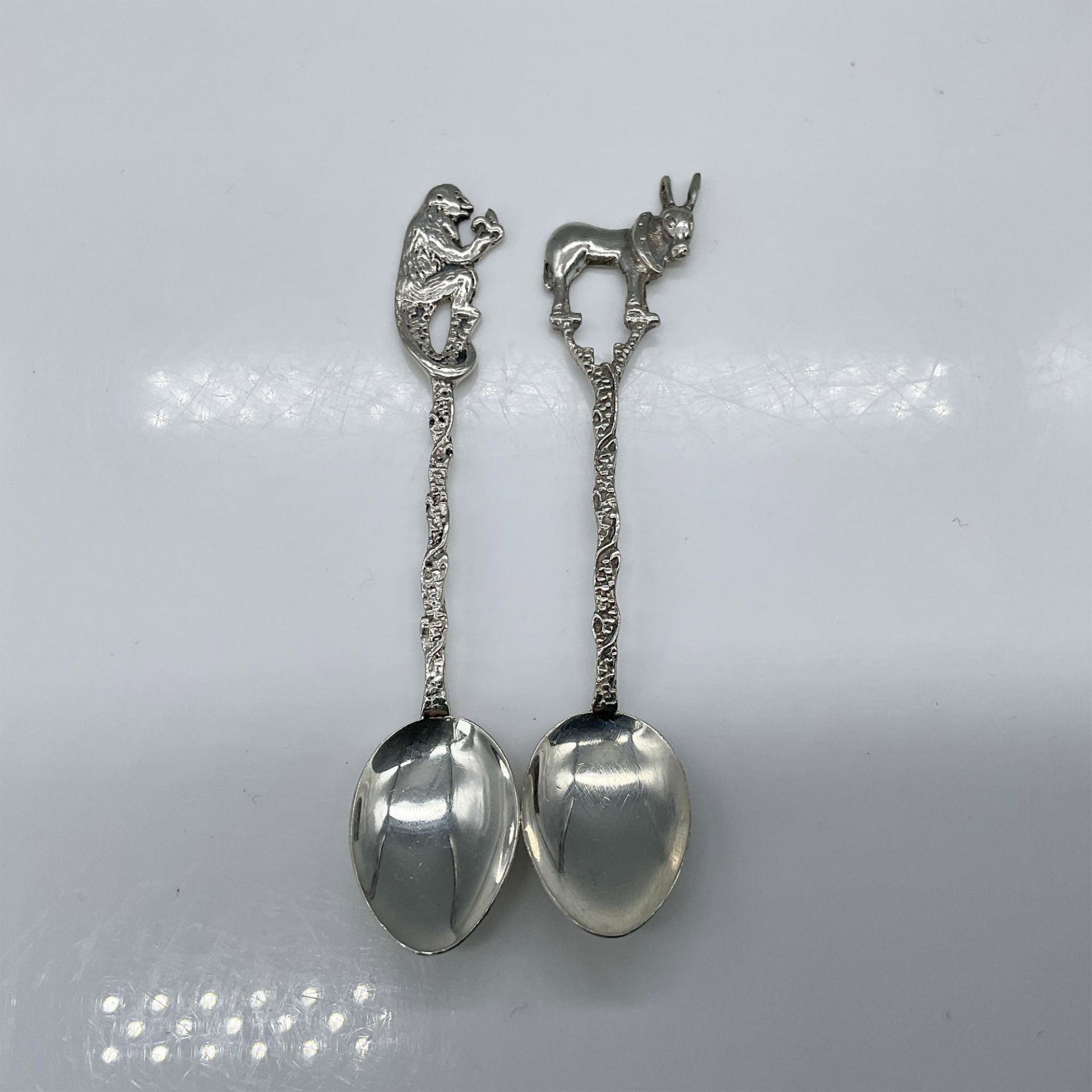 2pc Silver Demitasse Spoons, Animal Motif