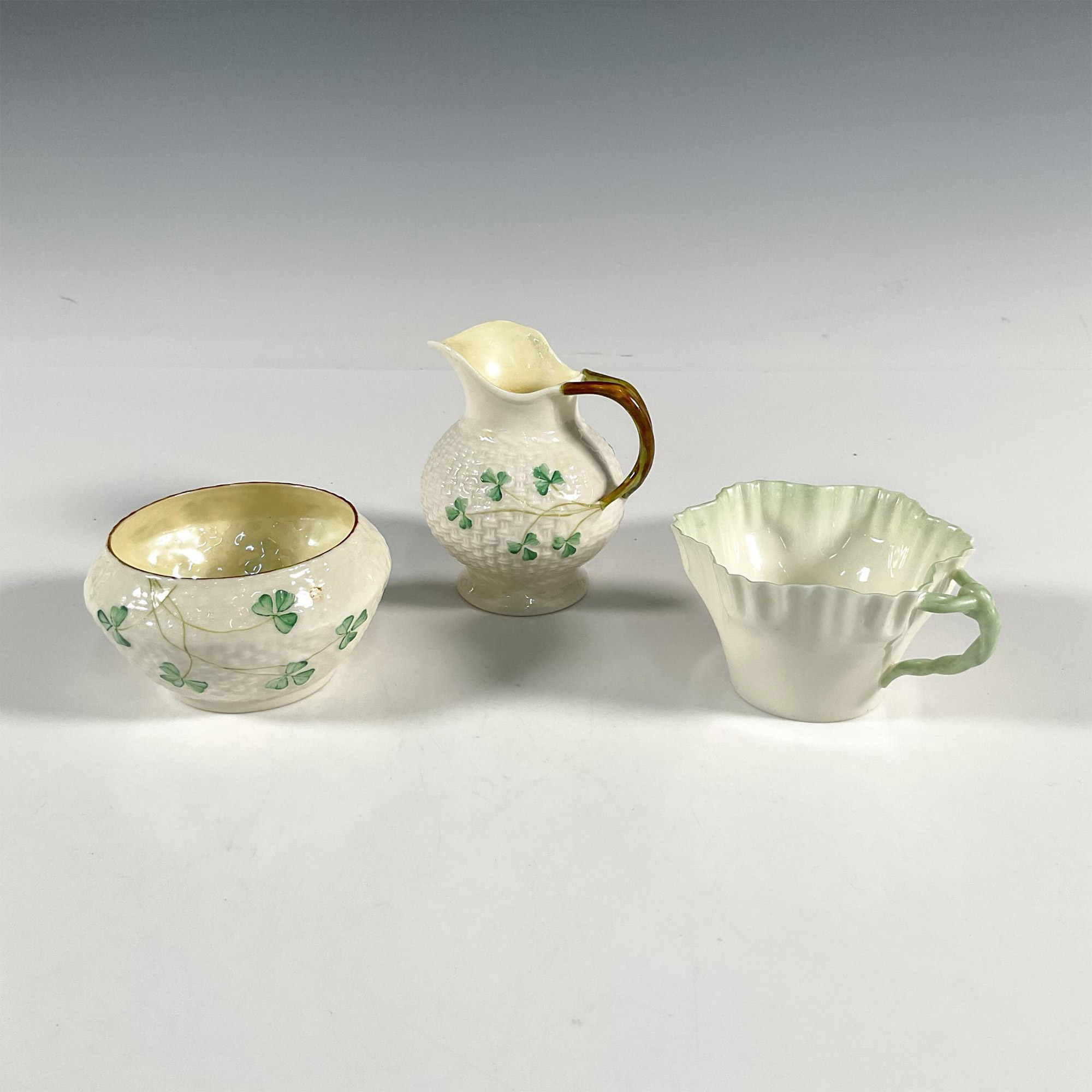 3pc Belleek Porcelain Cup, Creamer, and Sugar Bowl