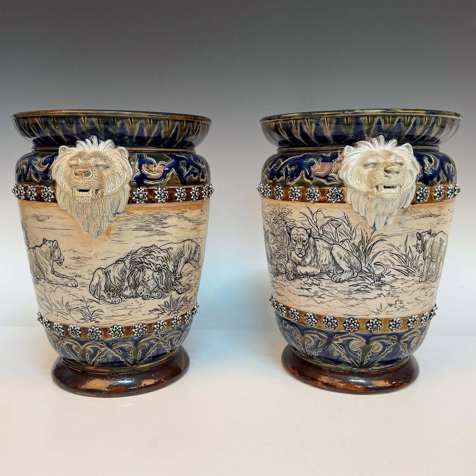 Pair of Doulton Lambeth Florence and Hannah Barlow Jardinieres - Image 3 of 8