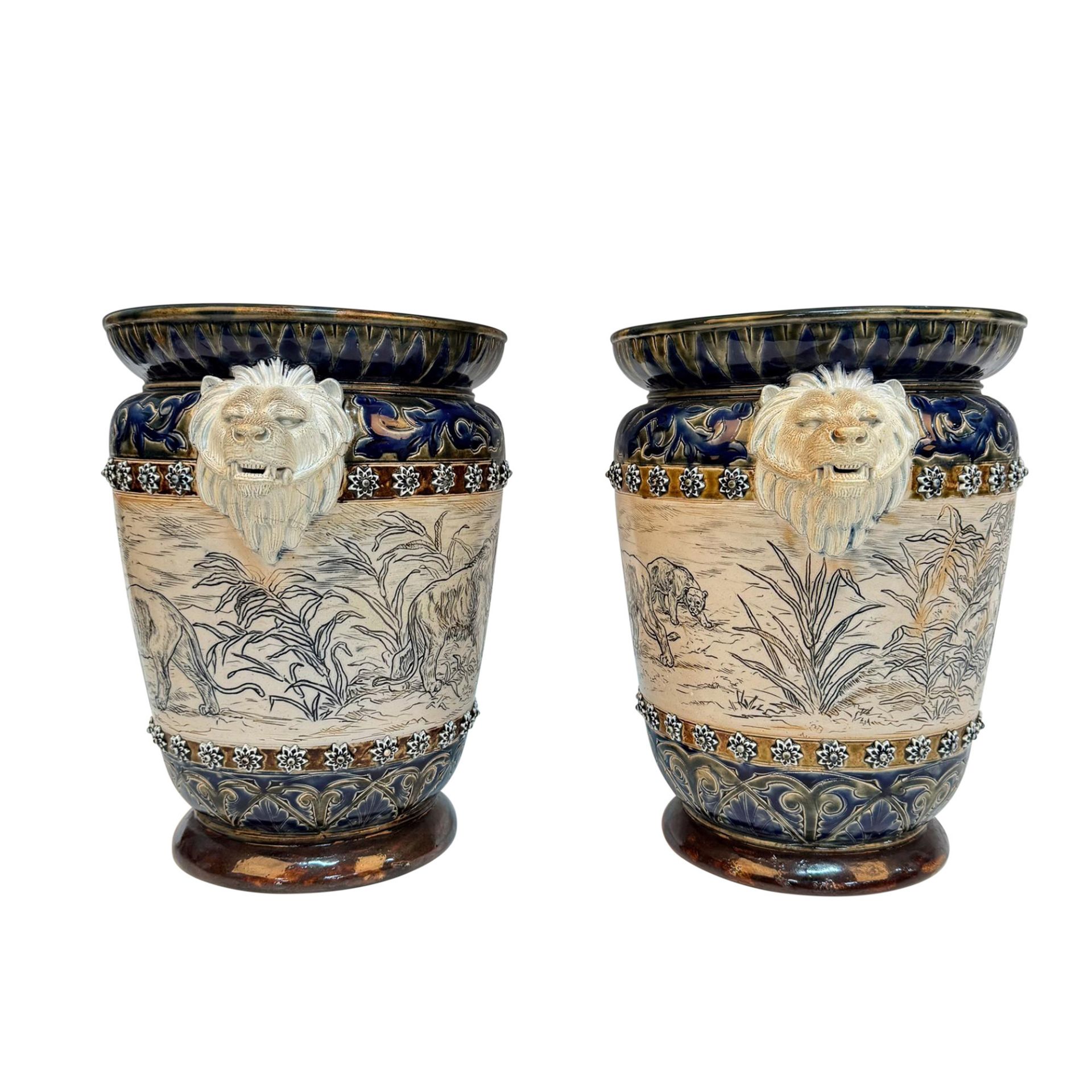 Pair of Doulton Lambeth Florence and Hannah Barlow Jardinieres - Image 2 of 8