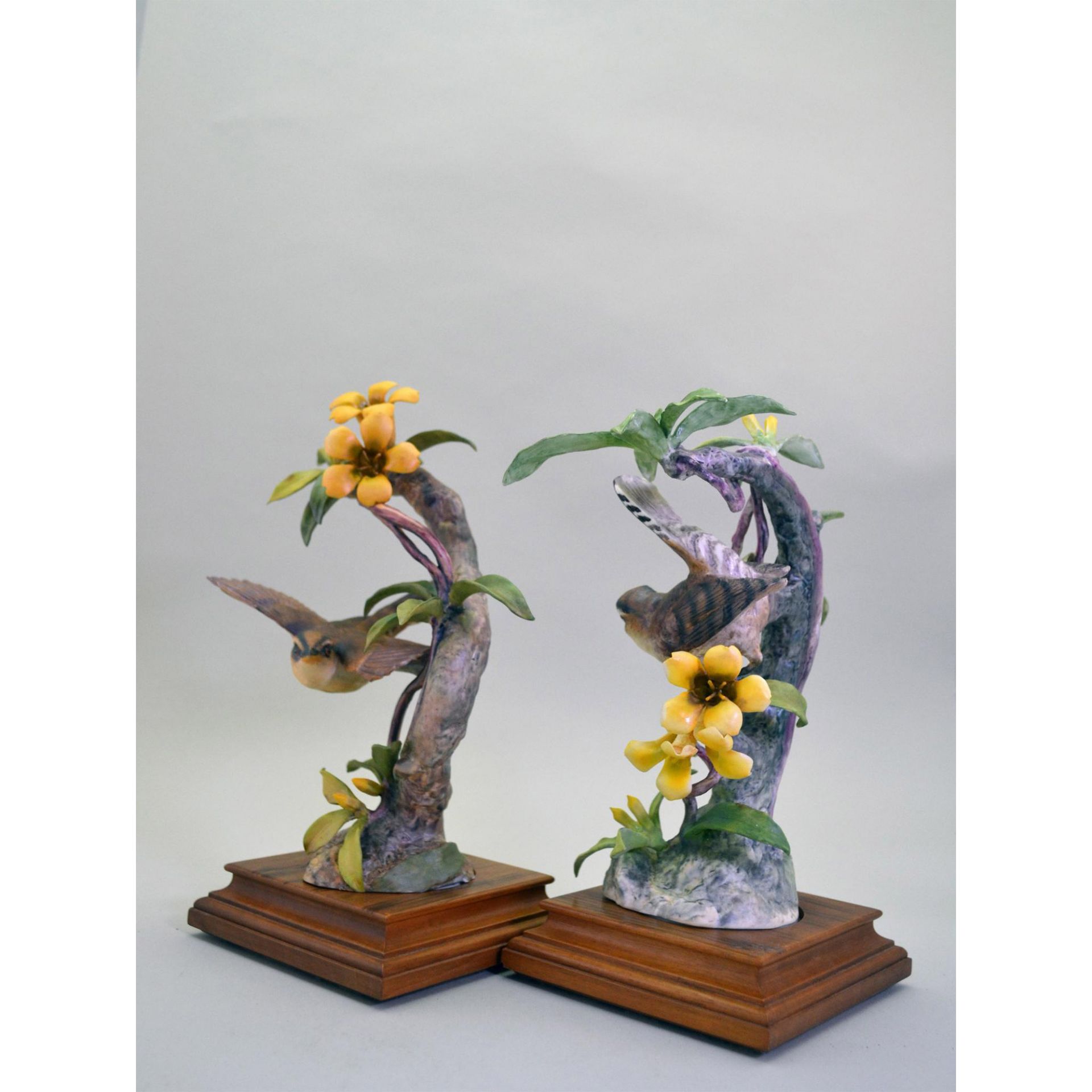 Royal Worcester Porcelain Dorothy Doughty Beswick Wrens And Yellow Jasmine, Pair - Image 2 of 7