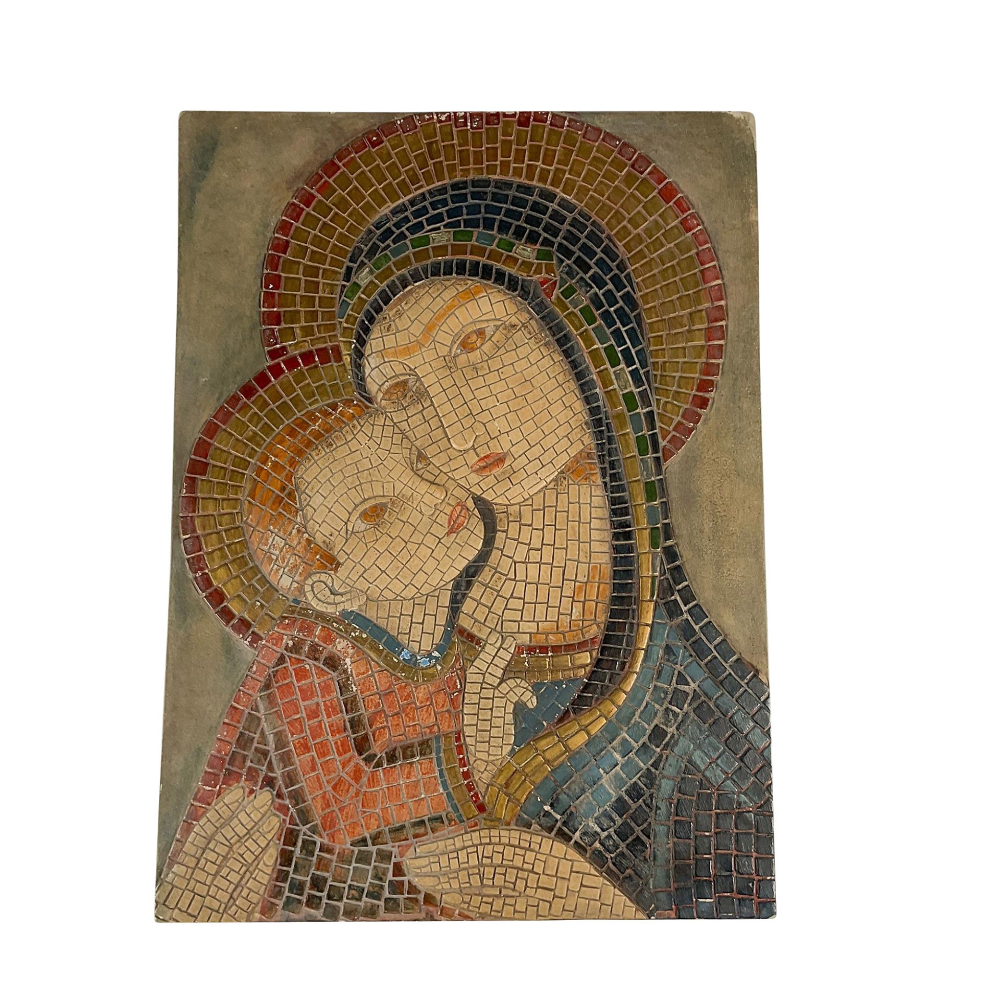 Goldscheider Germany Stoneware Plaque, Madonna and Child