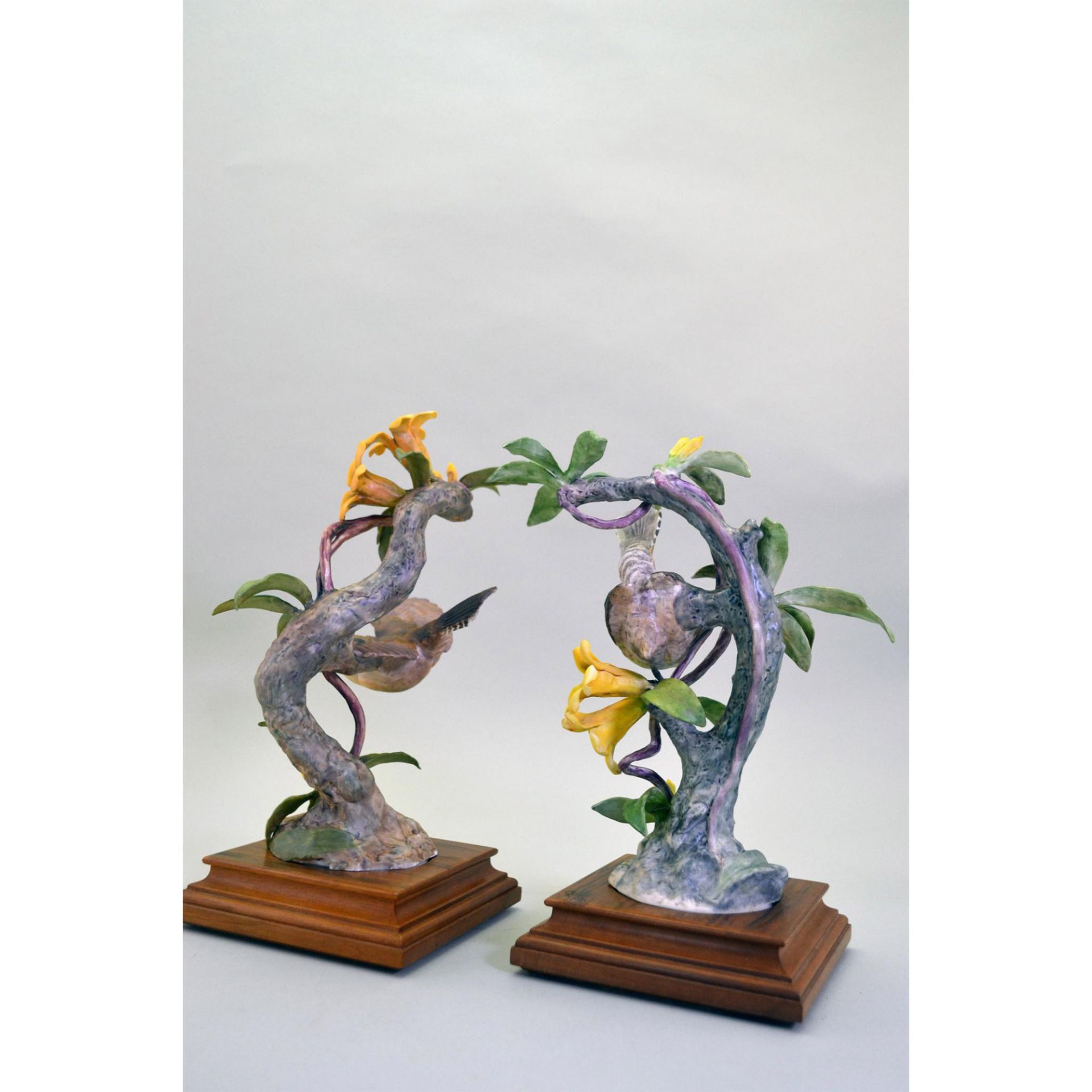 Royal Worcester Porcelain Dorothy Doughty Beswick Wrens And Yellow Jasmine, Pair - Image 3 of 7